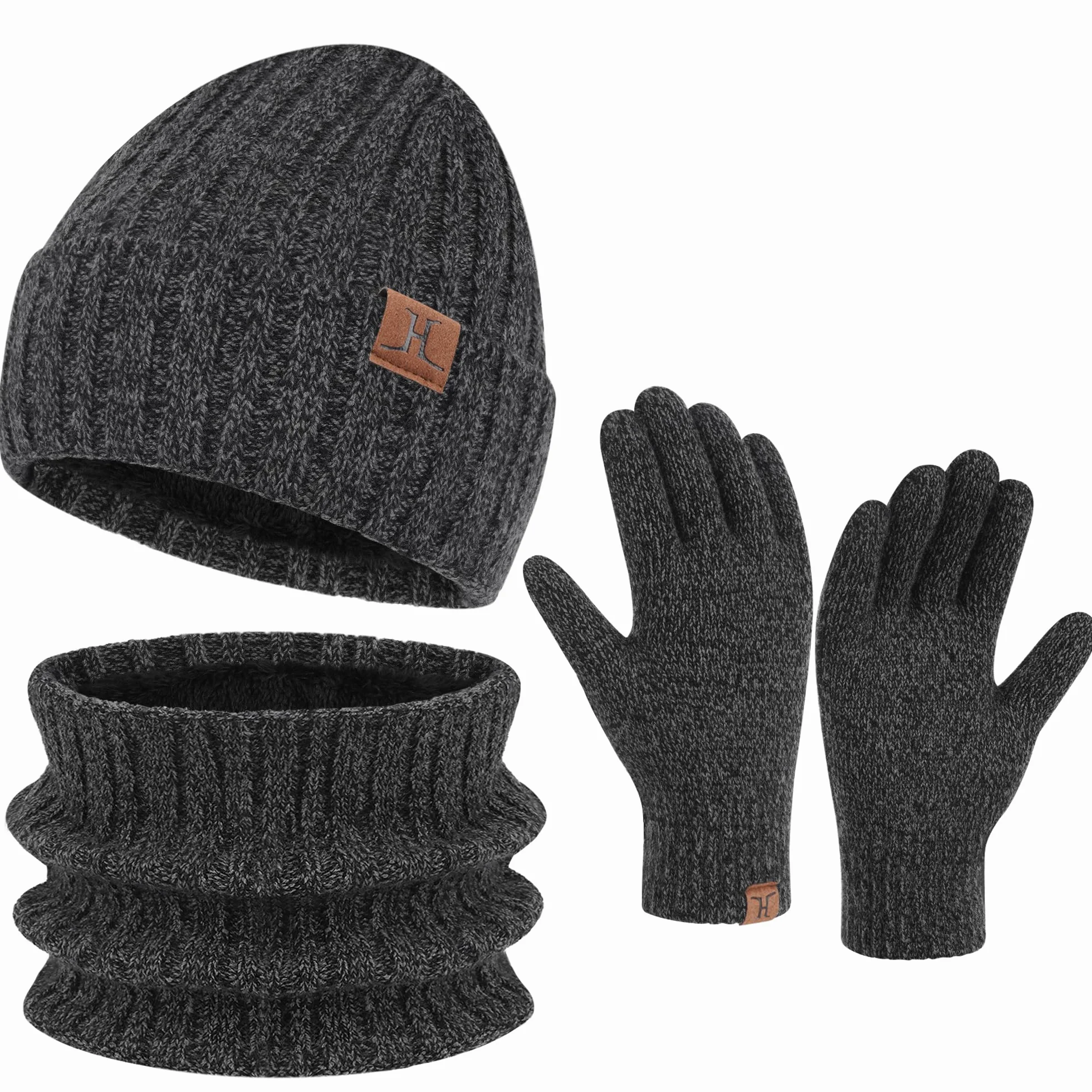 ZASFOU Męska zimowa czapka beanie, szalik, ekran dotykowy, zestaw rękawiczek, ciepła czapka zimowa, czapka z dzianiny, szal kominowy, rękawiczki zimowe, prezent na Boże Narodzenie, dla mężczyzn