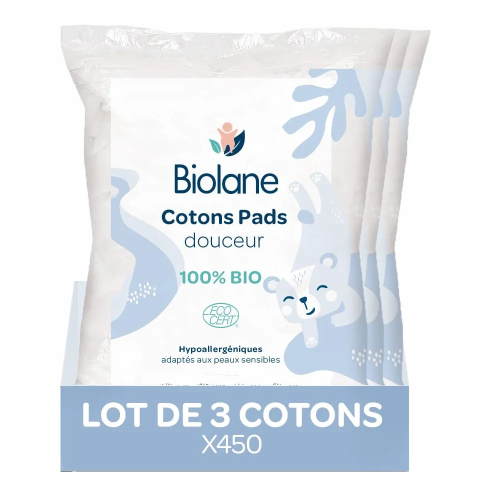 BIOLANE - Zestaw 3 bawełnianych wkładek do miękkich - Baby - 100% organicznych - 150 bawełny - Skóra wrażliwa - Zmiana & WC - Od urodzenia - Wyprodukowano we Francji