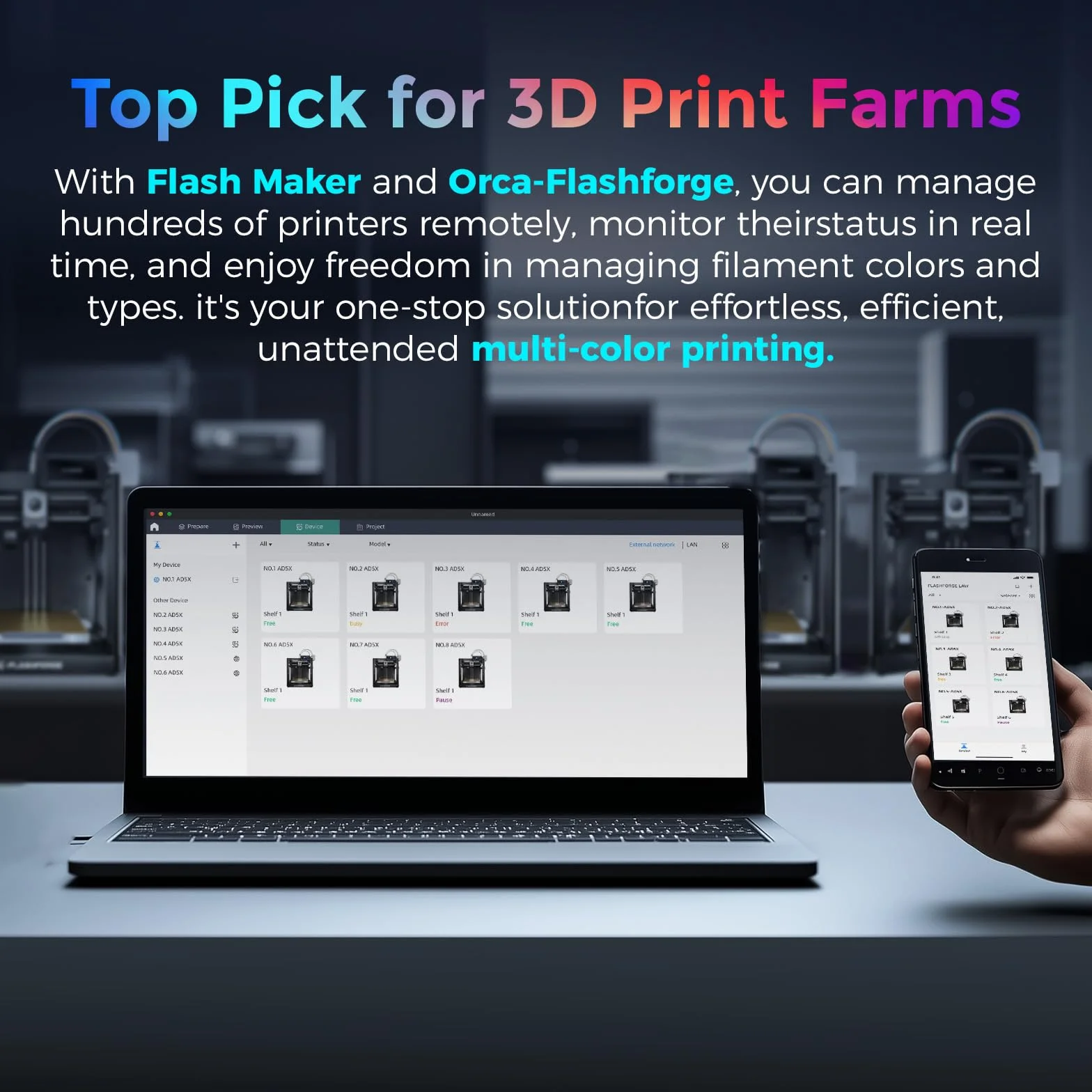 Flashforge Drukarka 3D Adventurer 5X z wielokolorowym nadrukiem, dostosuj za pomocą IFS, AD5X Multi-Material/Full-Auto Leving Drukarka 3D, Maksymalna prędkość: 600 mm/s, automatyczny wkład filamentu 4