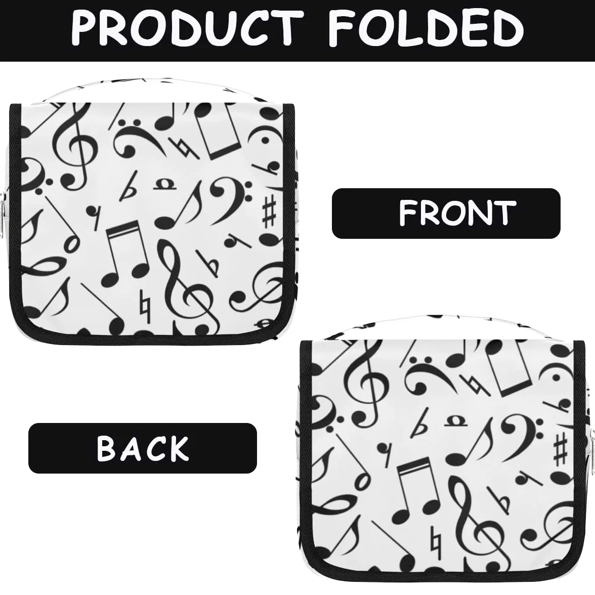 Nuty Muzyka Podróżna Kosmetyczka Czarne Nuty Mycie Torba Unisex Wiszące przybory toaletowe Kosmetyczka Organizer do makijażu, wielobarwny, Jeden rozmiar