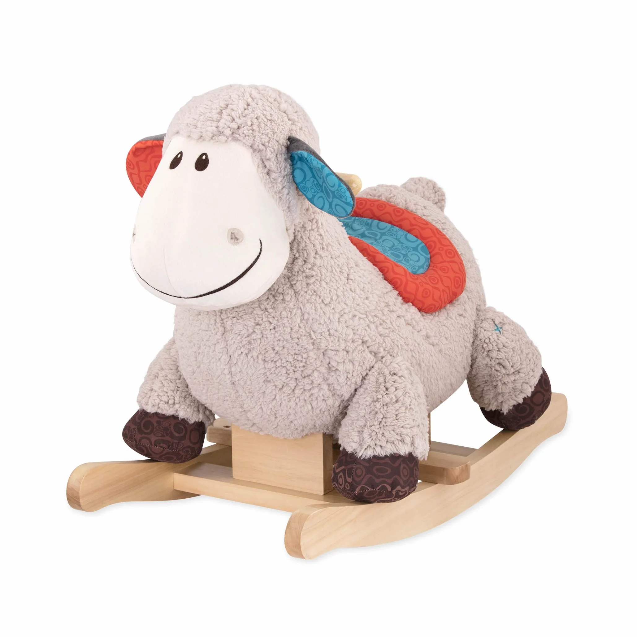 B. Toys Drewniane owce bujane - Rodeo Rocker - pluszowa jazda na owcach koń bujany dla małych dzieci i niemowląt 18 m +