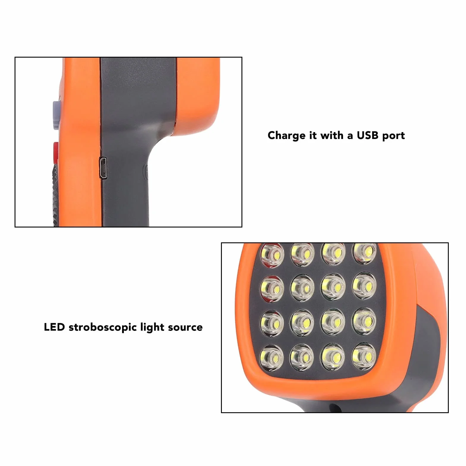 Cyfrowy Ręczny Stroboskop Mierzący 60–99999 Obr./min, Bezdotykowy Obrotomierz Stroboskopowy LED, Wysoka dokładność 0,001% Prędkościomierz Stroboskopowy z ładowalną diodą LED