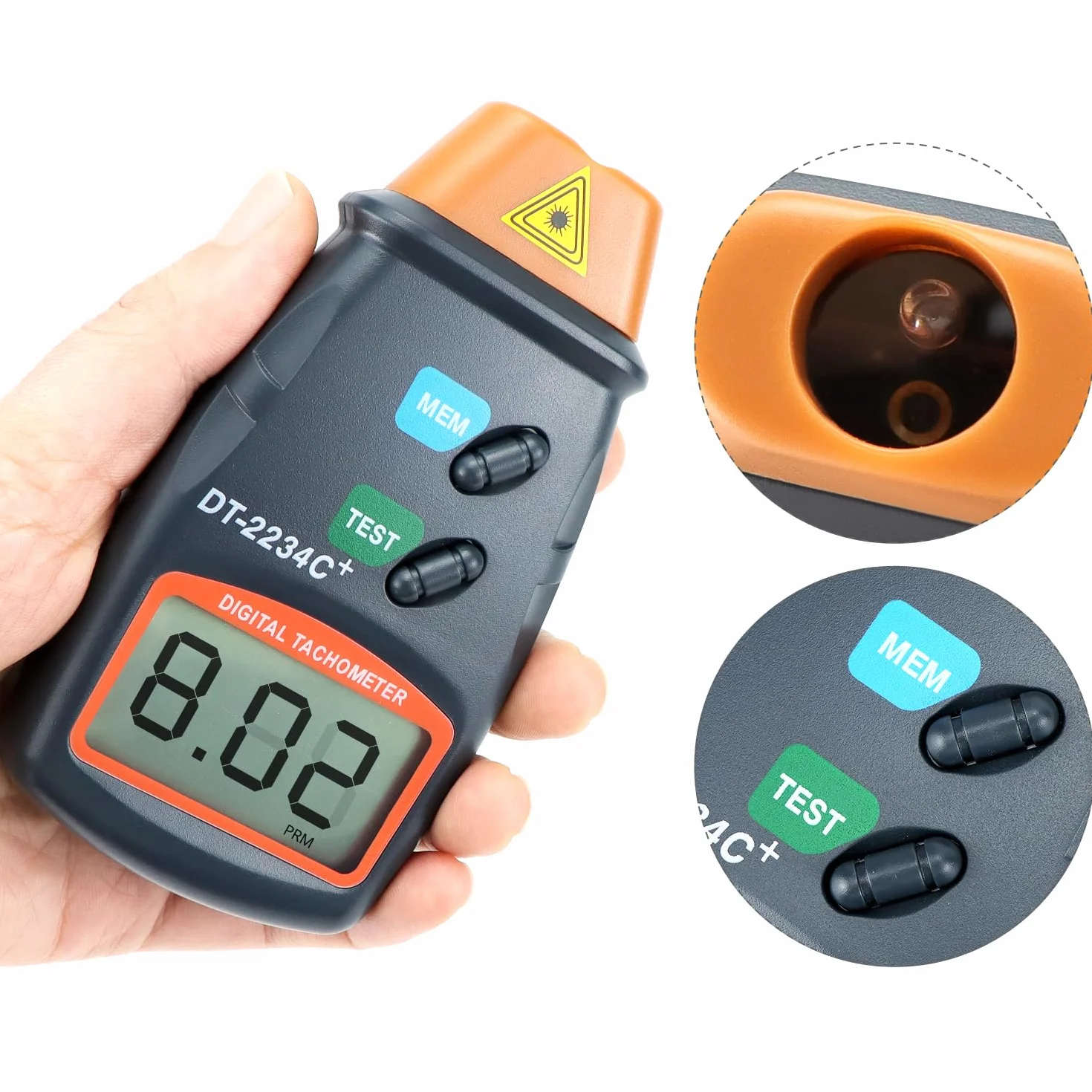 QWORK® Cyfrowy obrotomierz, bezdotykowy laserowy obrotomierz, duży wyświetlacz LCD, baterie nie wchodzą w zakres dostawy