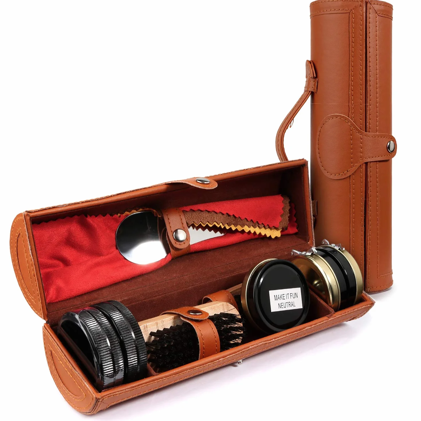 Zestaw szczotek do butów z połyskiem, ekoskóra, eleganckie etui, 12-częściowy