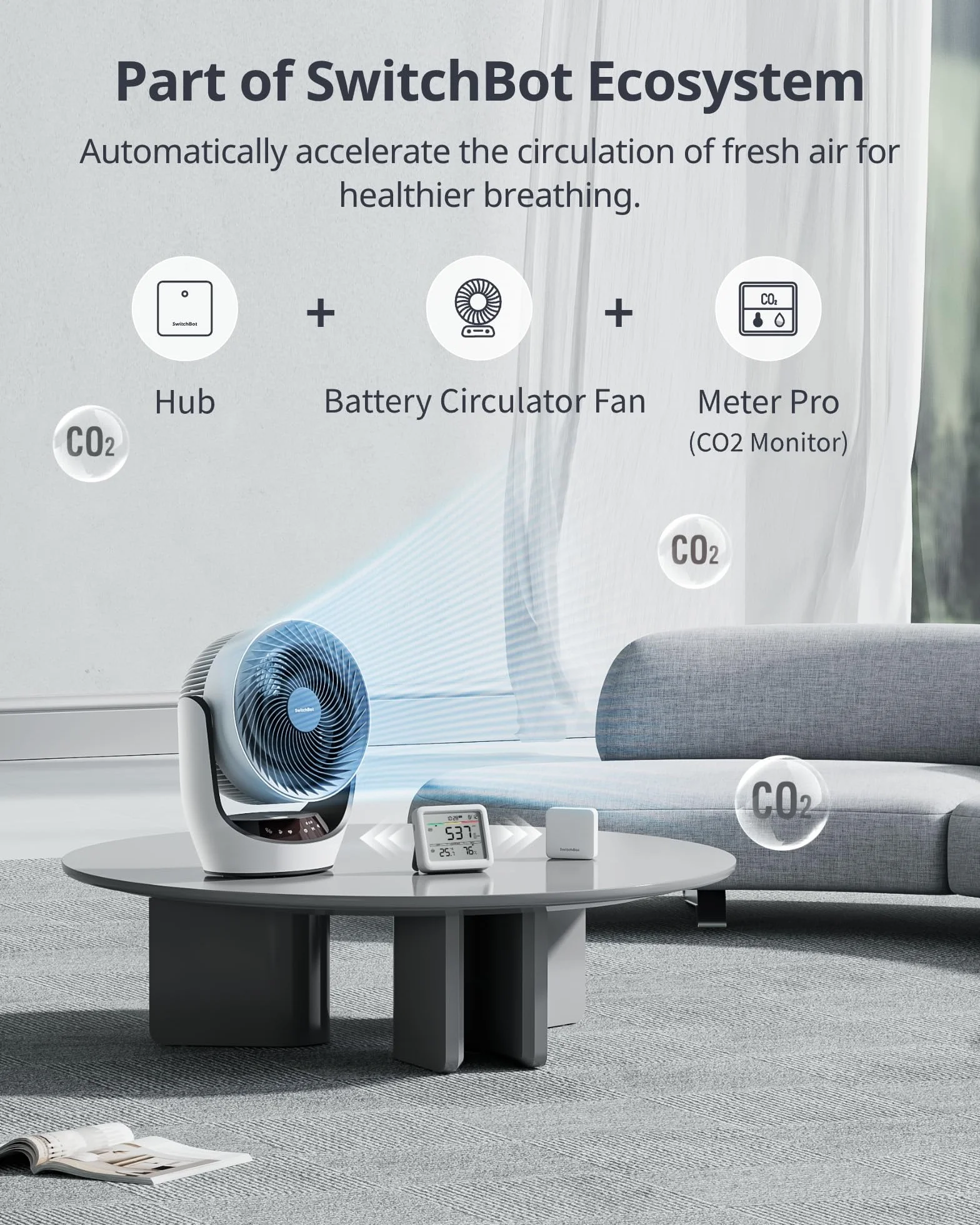 SwitchBot Detektor CO2 z wbudowanym higrometrem, monitor wilgotności, temperatury, Bluetooth, 2-letnie przechowywanie danych, SwitchBot Hub wymagany do funkcji WiFi