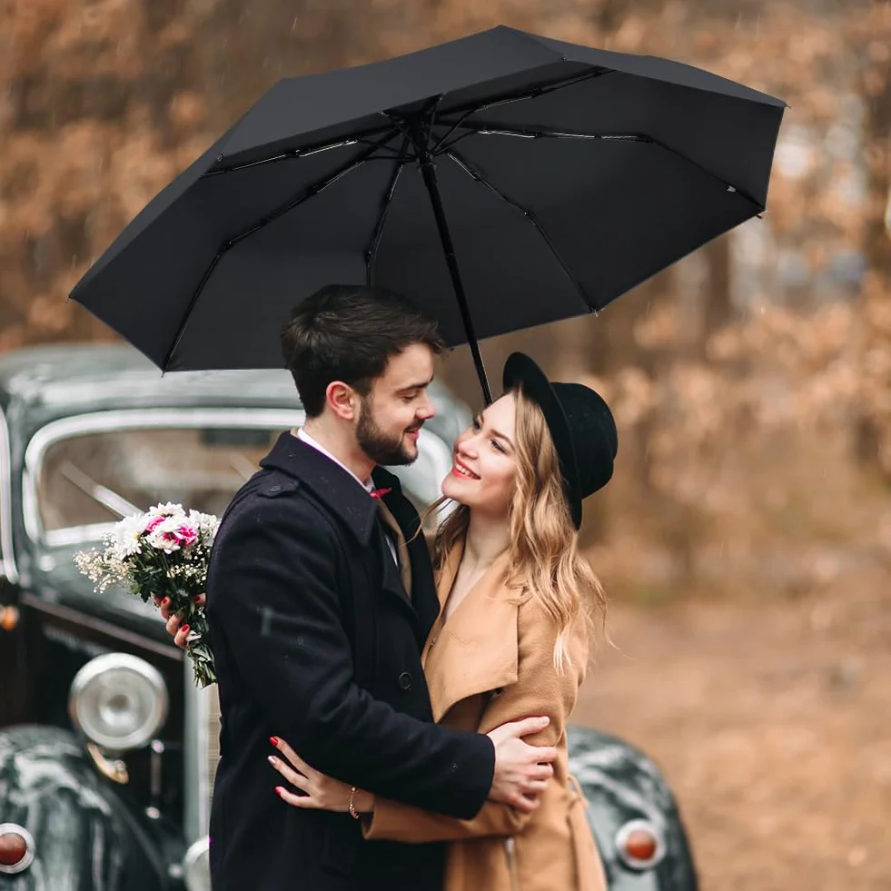 Vicloon Parasol podróżny, składany, 10 żeber, kompaktowy, odporny na wiatr, automatycznie otwierany/zamykany, solidny, wzmocniony, przenośny
