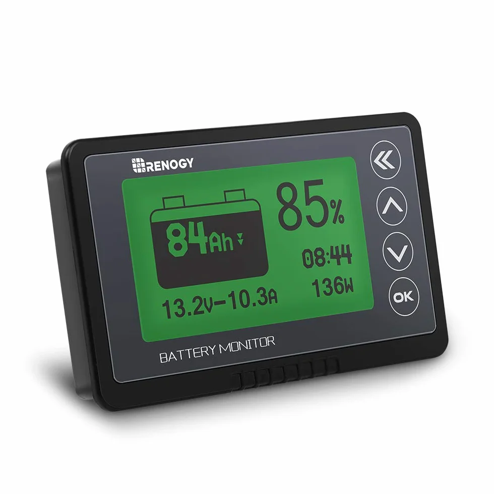 Renogy Czujnik baterii 500 A, 12 V/24 V/36/48 V, bardzo precyzyjny monitor baterii z programowalnym alarmem wysokiego/niskiego napięcia, kompatybilny z LiFPO4, AGM, uszczelnione, żelowe, mokre baterie