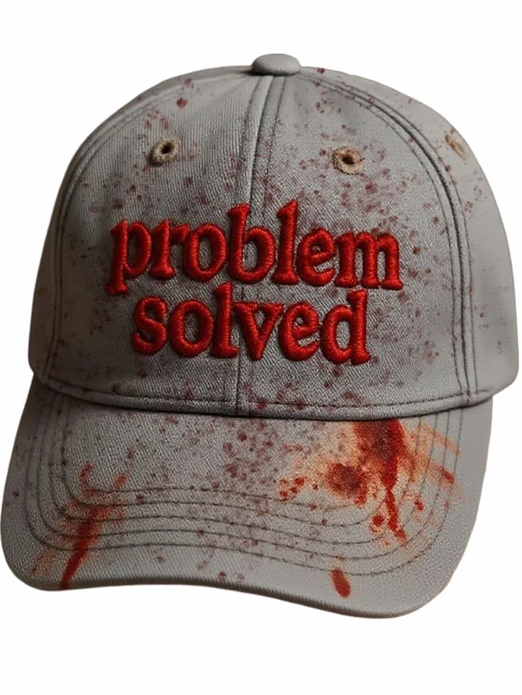 Unisex Casual Dark Blood Stain Hat Problem Solved Bloody Cap Halloween Hat (UK, Alpha, jeden rozmiar, szary)