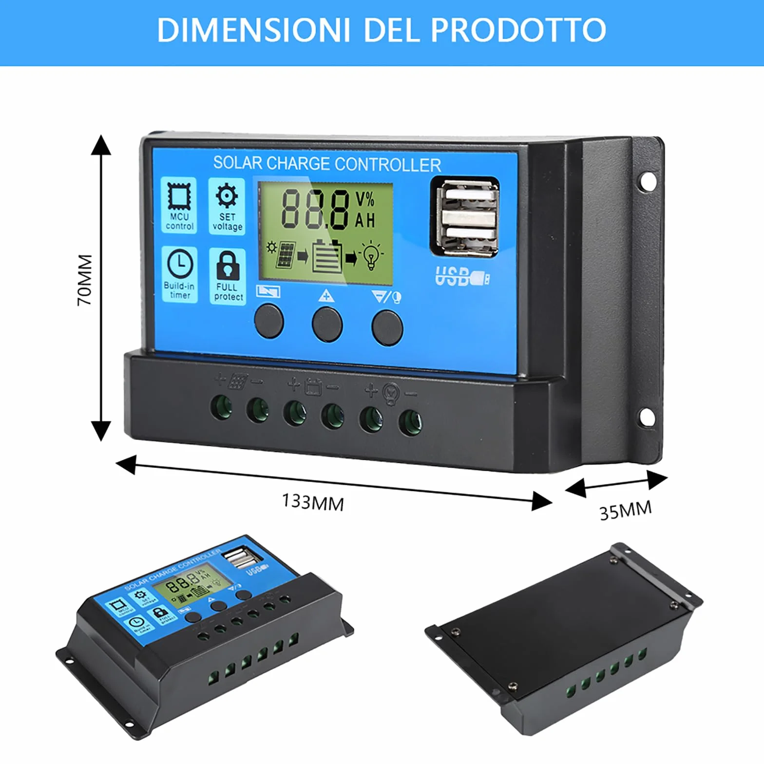 Anern Solarna ładowarka kontroler 30A Regulator ładowania solarnego , 12V/24V, ładowarka solarna, panel słoneczny, inteligentny regulator z portem Dual USB 5V, wyświetlacz LCD