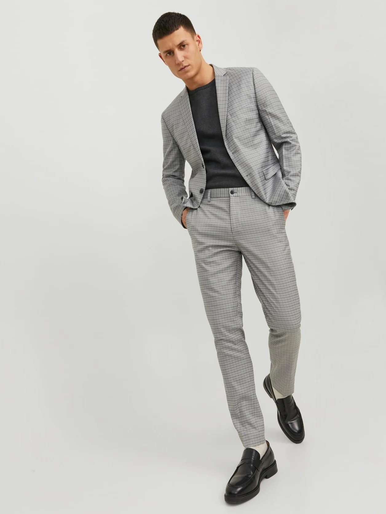 JACK & JONES Jprfranco Check Suit Sn garnitur męski, Light Grey Melange/Checks: super slim fit, 54
