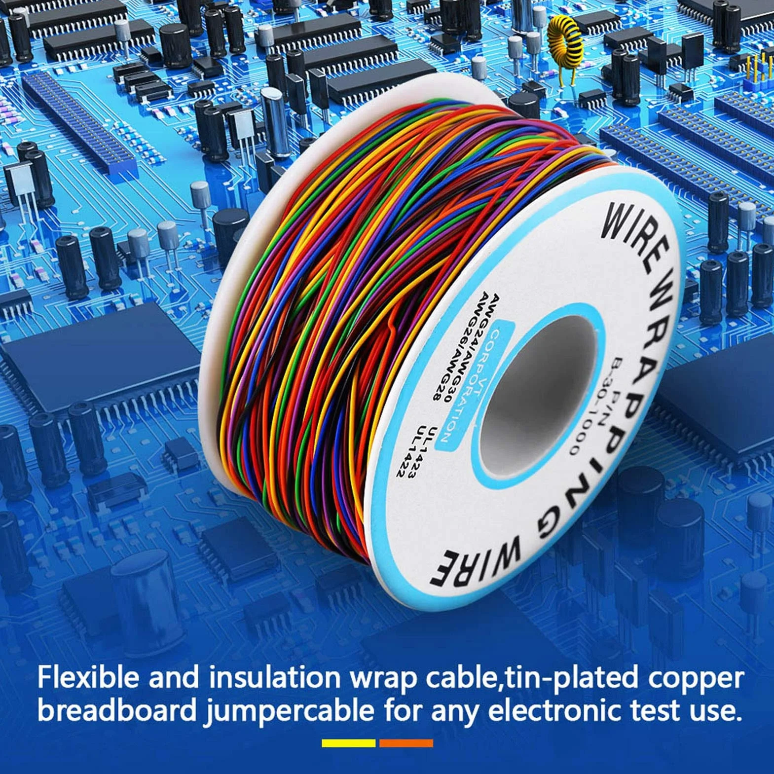 Przewody Pcb Drut Przyłączeniowy 30Awg Cynowana miedź Kolorowy P N B 30 1000 280M 8 Drut Kolorowy Owijanie Izolacji Miedziany Kabel Testowy