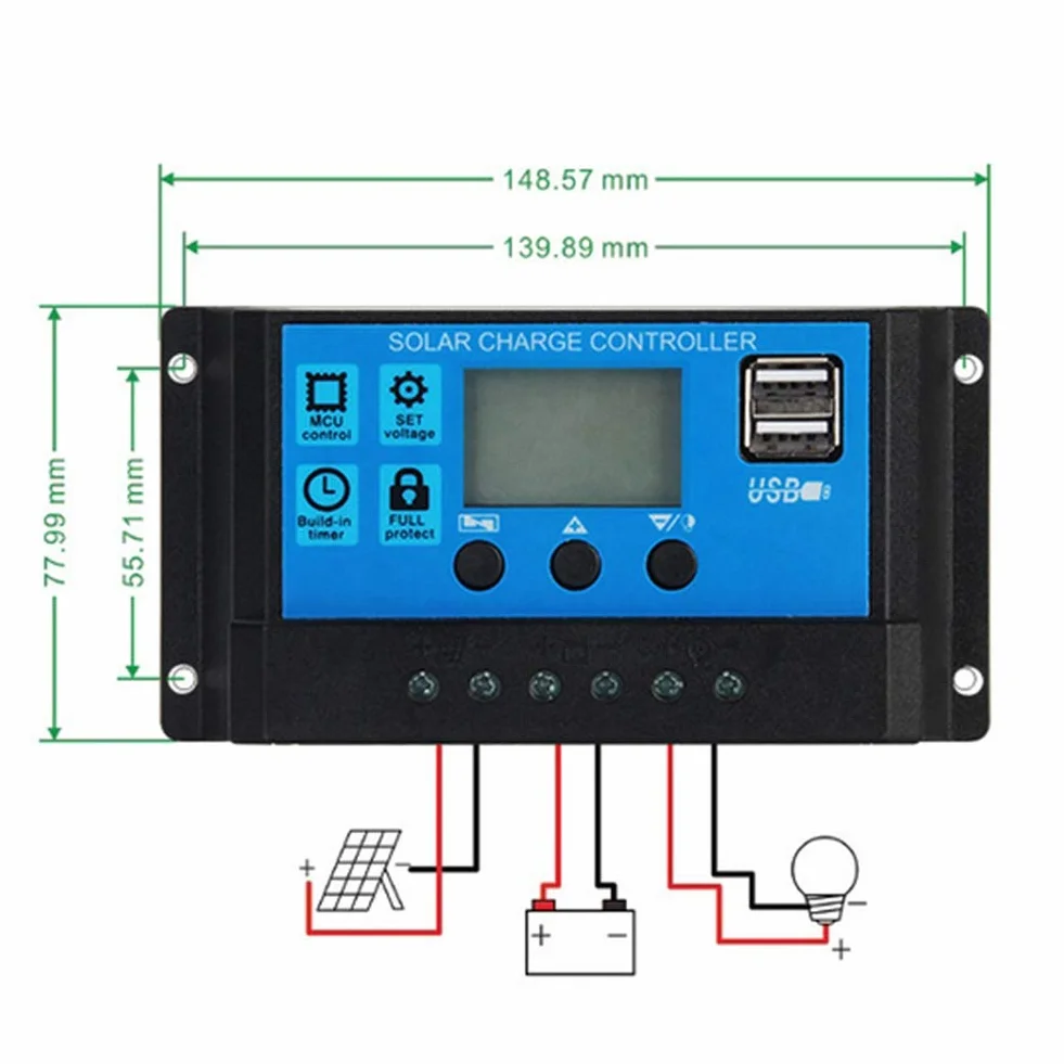 Kontroler ładowania solarnego, 60A/50A/40A/30A/20A/10A 12V 24V ABS automatyczny regulator ładowania słonecznego PWM (30A)