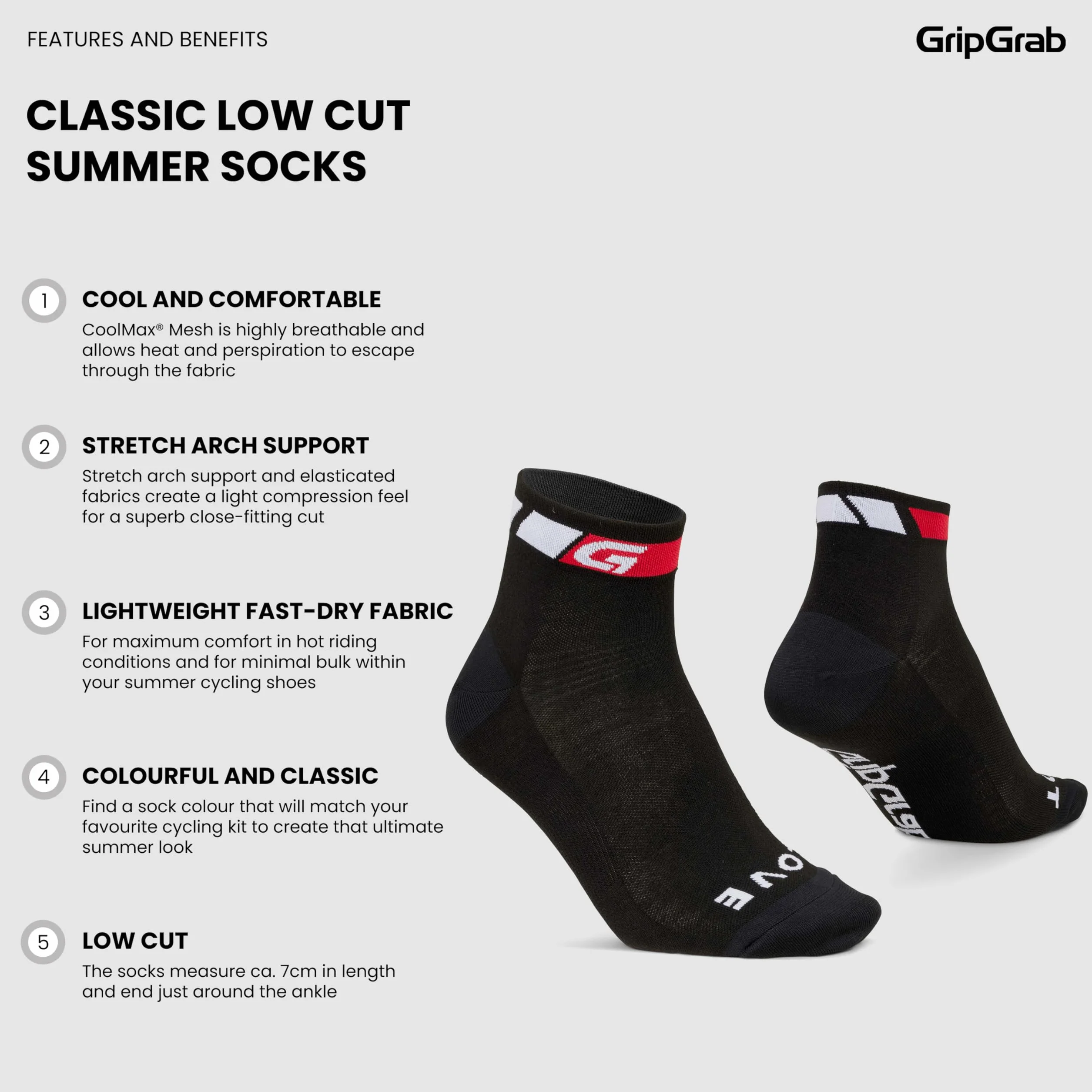 GripGrab Classic Low Cut 1 i 3-częściowy zestaw krótkich letnich skarpet rowerowych, wyścigowych, górskich, do użytku wewnątrz i na rowerze