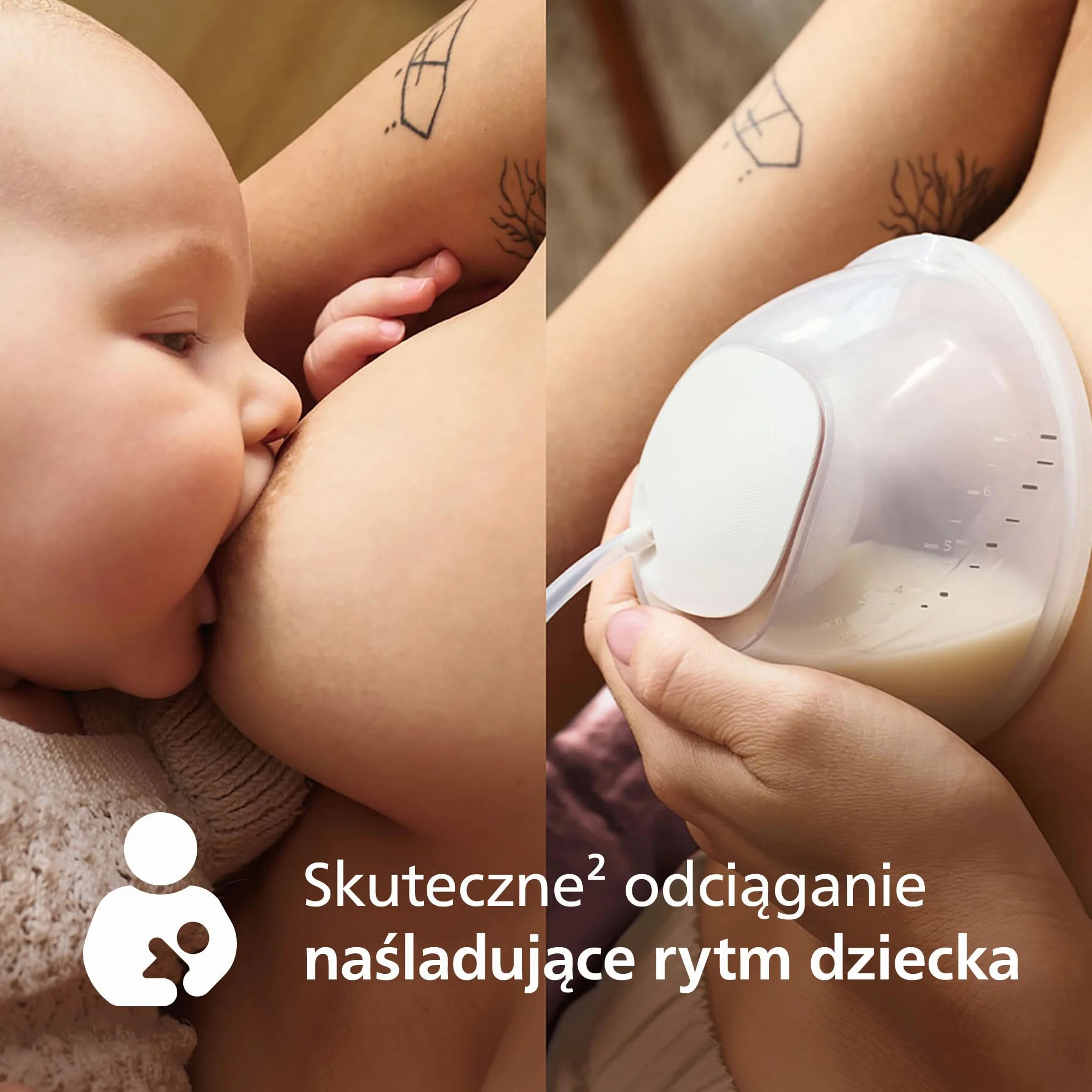 Philips Avent podwójny laktator elektryczny niewymagający użycia rąk, silnik klasy szpitalnej, naśladujący rytm picia dziecka, odciąganie pokarmu do 85 razy na minutę, SCF547/11