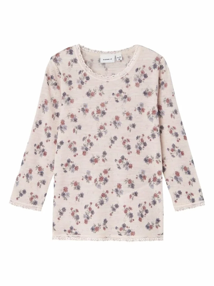 NAME IT Dziewczęca Nmfwang Wool Needle Ls Top Noos koszulka z długim rękawem, biały, 110 cm