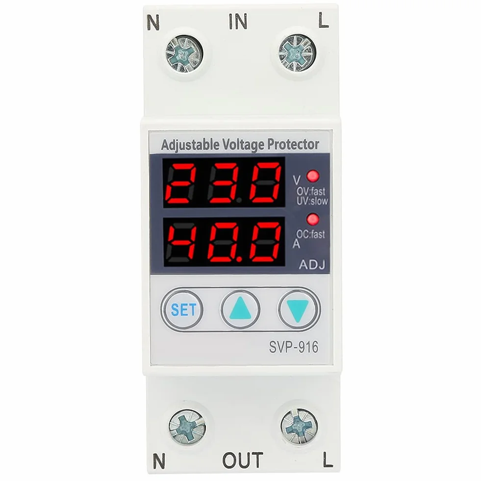 Przekaźnik Napięcia Jednofazowy 40A 230V AC z Zabezpieczeniem Przepięciem i Niskim Napięciem Montaż na Szynie DIN 50/60 Hz 2W