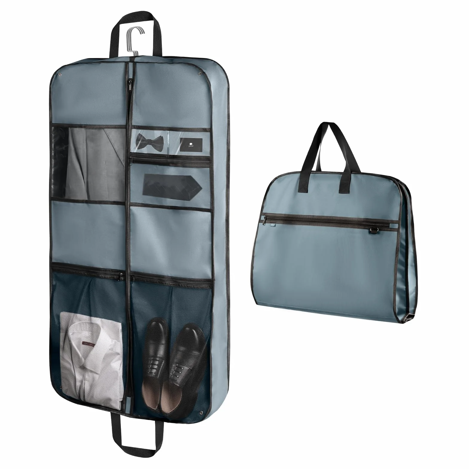 pack all Torba podróżna premium, 109 cm, wytrzymała, wisząca torba na garnitur, składana torba do przechowywania w szafie, pokrowiec ochronny na ubrania, koszule, sukienki, płaszcze (szara)