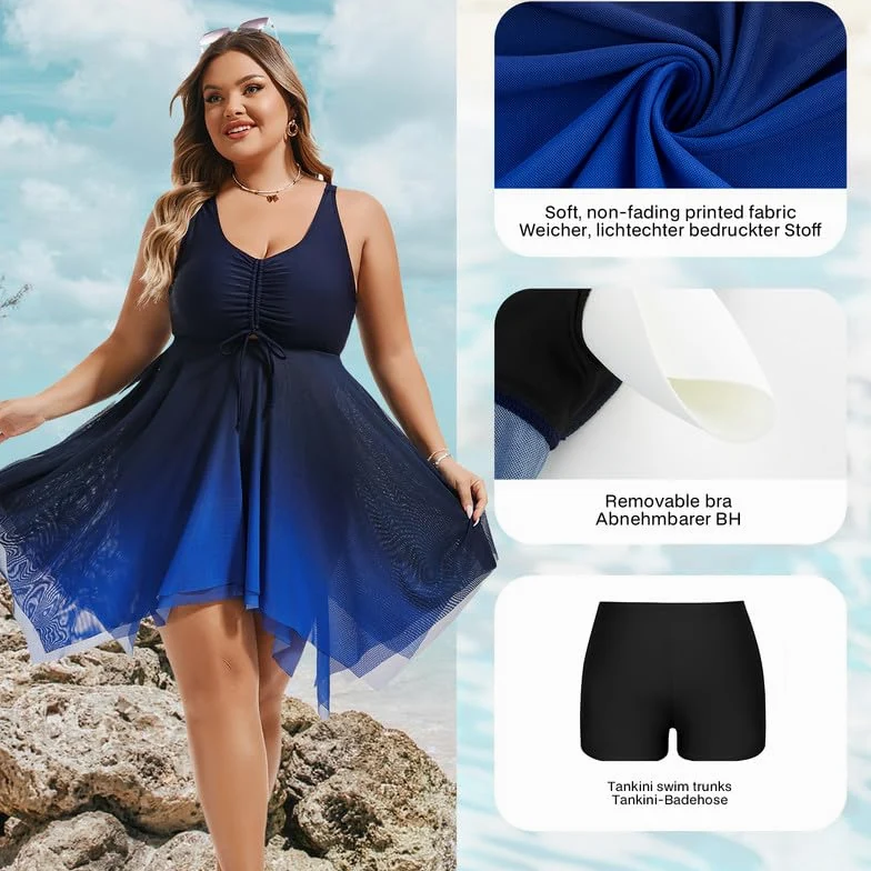 Hanna Nikole Damski zestaw tankini plus size kwiatowy nadruk strój kąpielowy kontrola brzucha dwuczęściowy strój kąpielowy z szortami