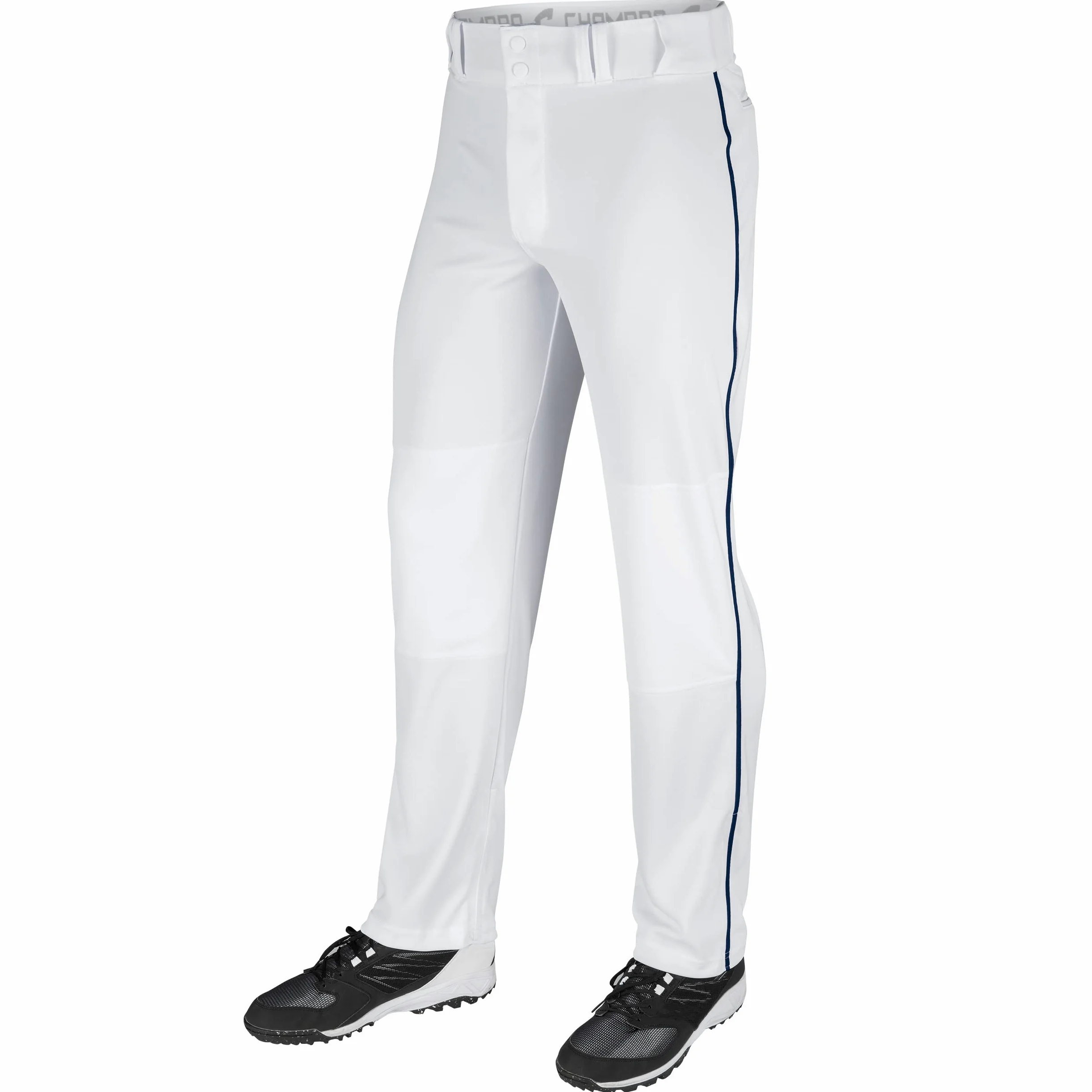 Champro Sports Adult Triple Crown Open Bottom Pants, White, Navy Piping, Medium