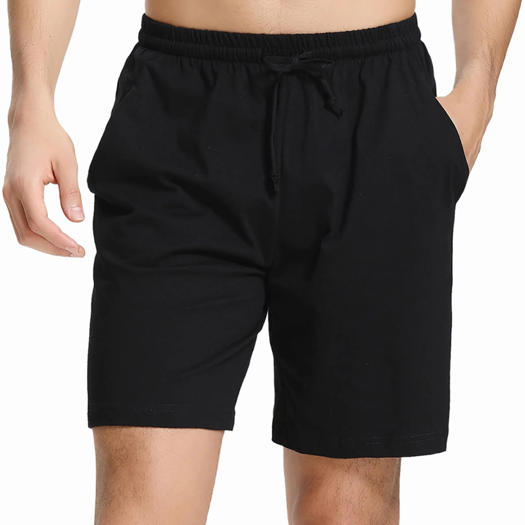 Męskie spodnie piżamowe, bawełniane, krótkie spodnie do spania, spodenki do spania, na lato, bermudy, z kieszeniami bocznymi, S-XXL