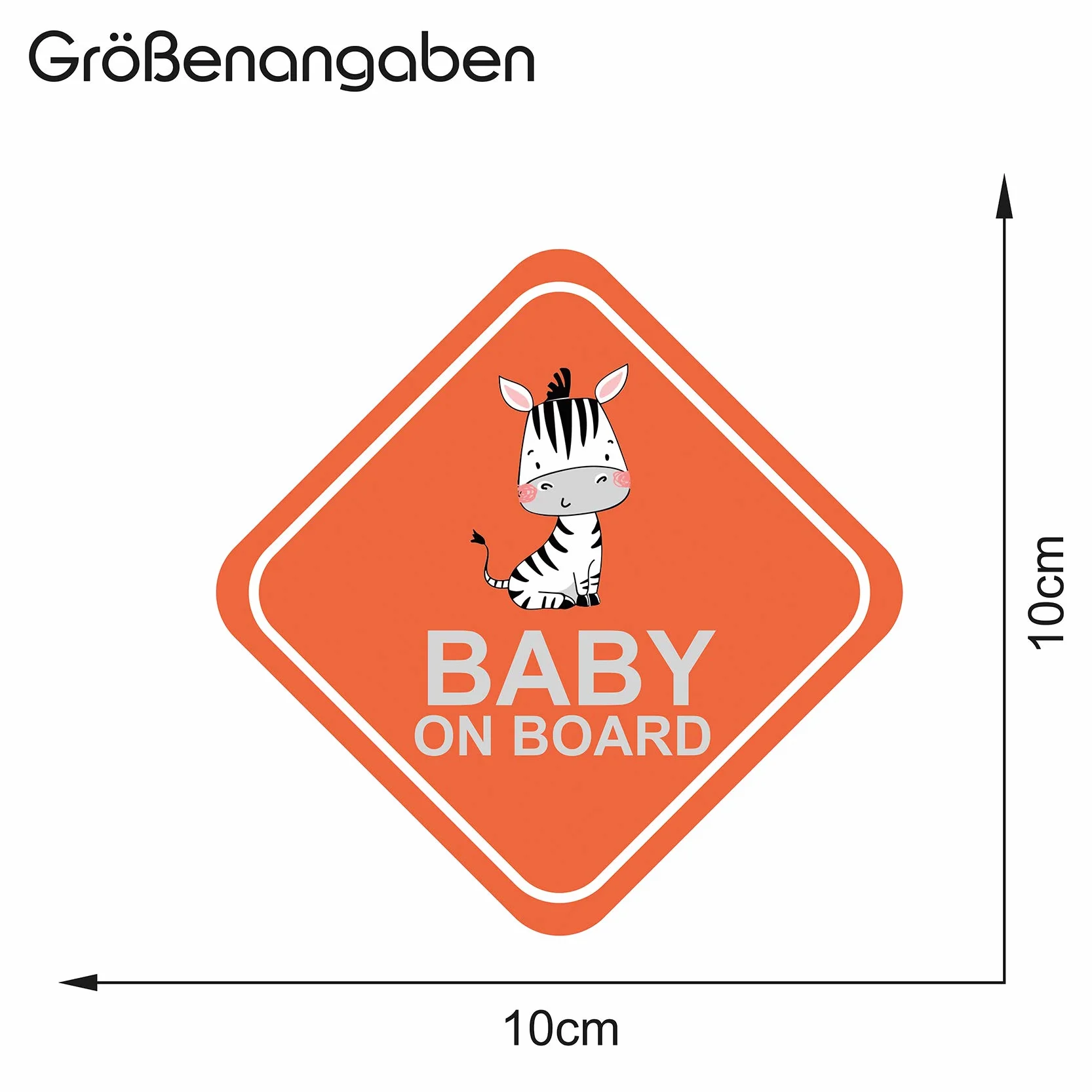 Baby on Board naklejka samochodowa 10 x 10 cm, motyw zwierzęcy, na tylną szybę i bagażnik, samoprzylepna, odporna na warunki atmosferyczne, R127 (nr 2 zebra)