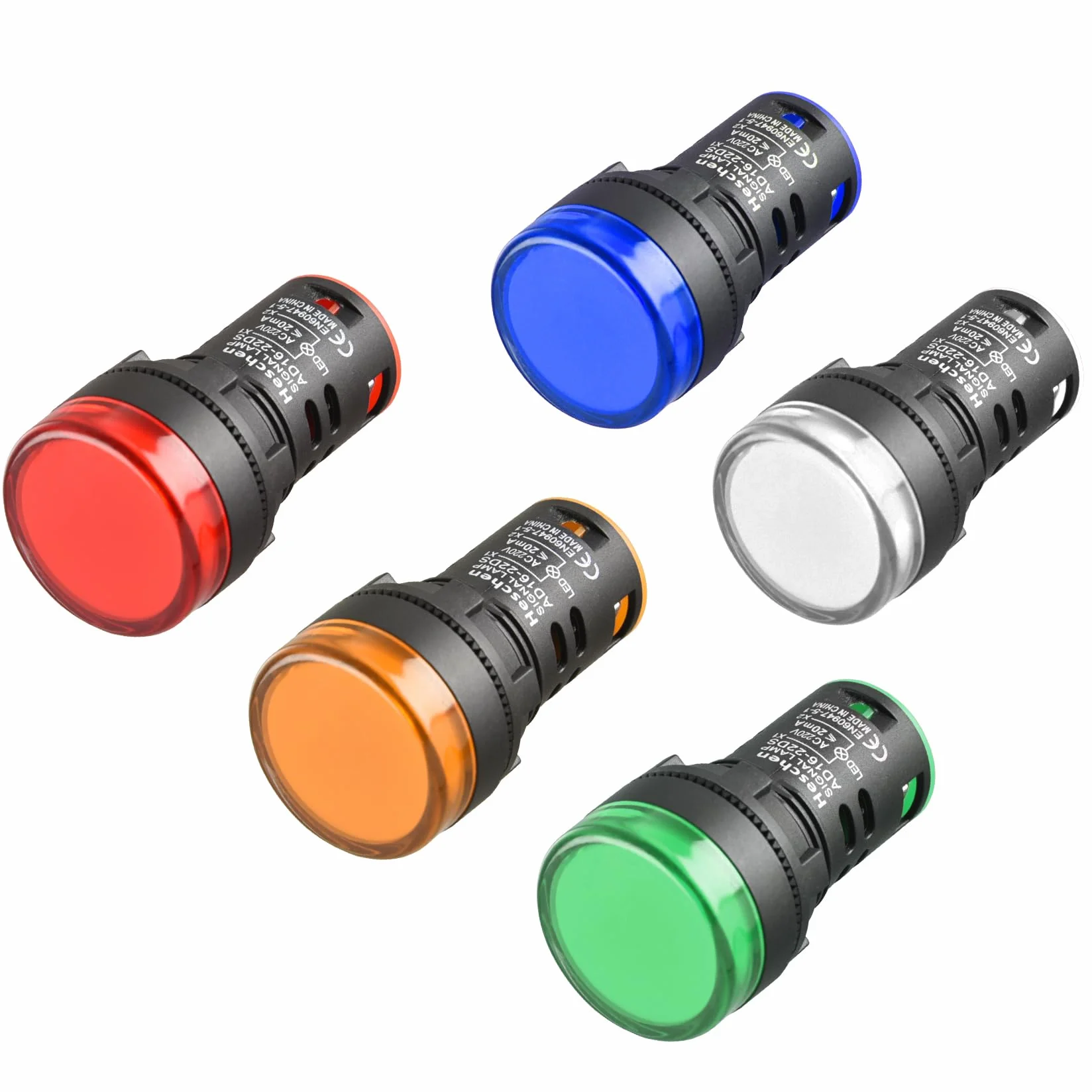 Heschen Wskaźnik LED 22 mm AD16-22D/S 220VAC 20mA czerwony zielony żółty niebieski biały kolor światła 5-pak