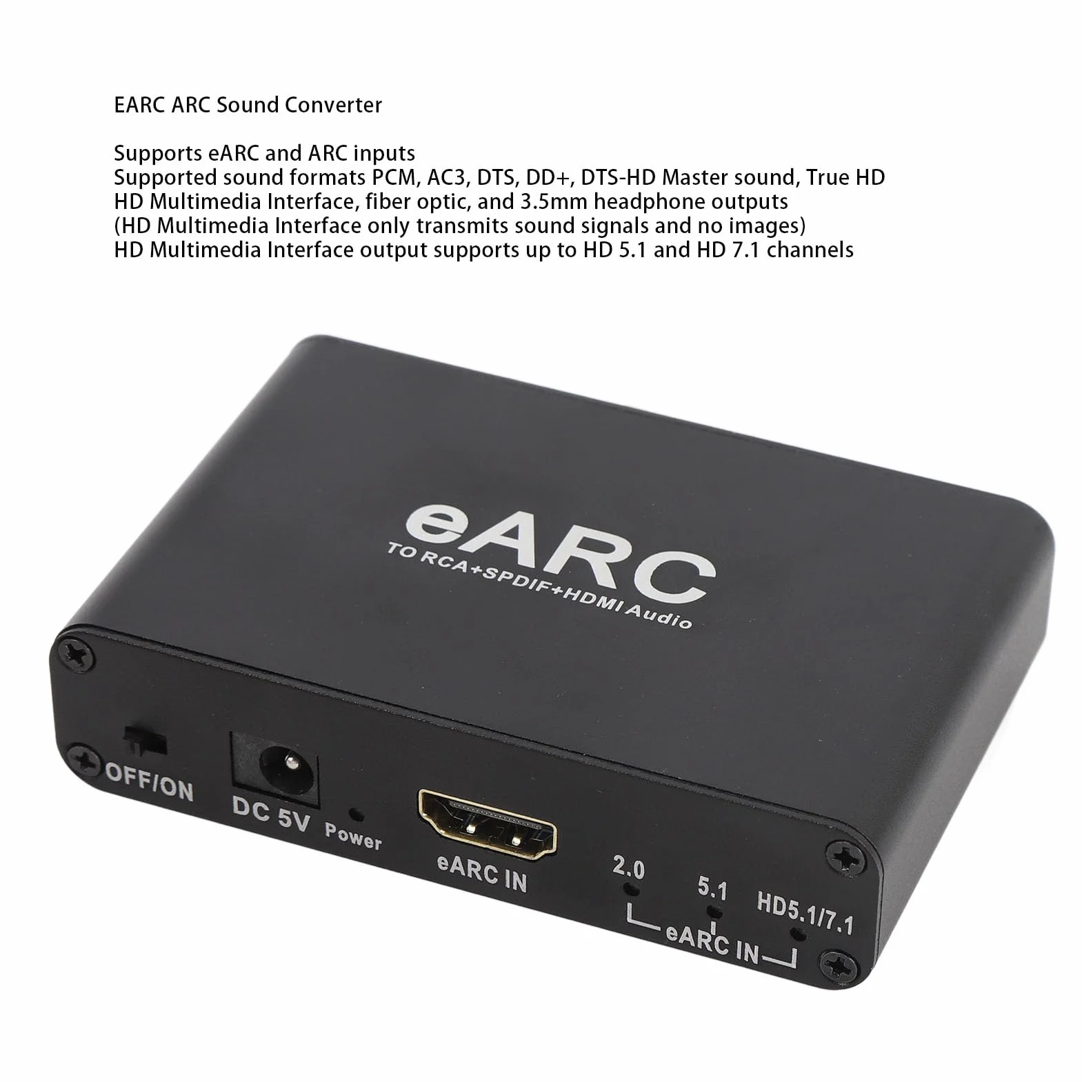 Earc Audio Extractor, 192 KHz Earc Audio Converter do HDMI Optical/SPDIF L/R 3,5 Mm Aux Sound Extractor, HDMI EARC/ARC do Optycznego Adaptera Audio dla Wzmacniacza Głośników HDTV