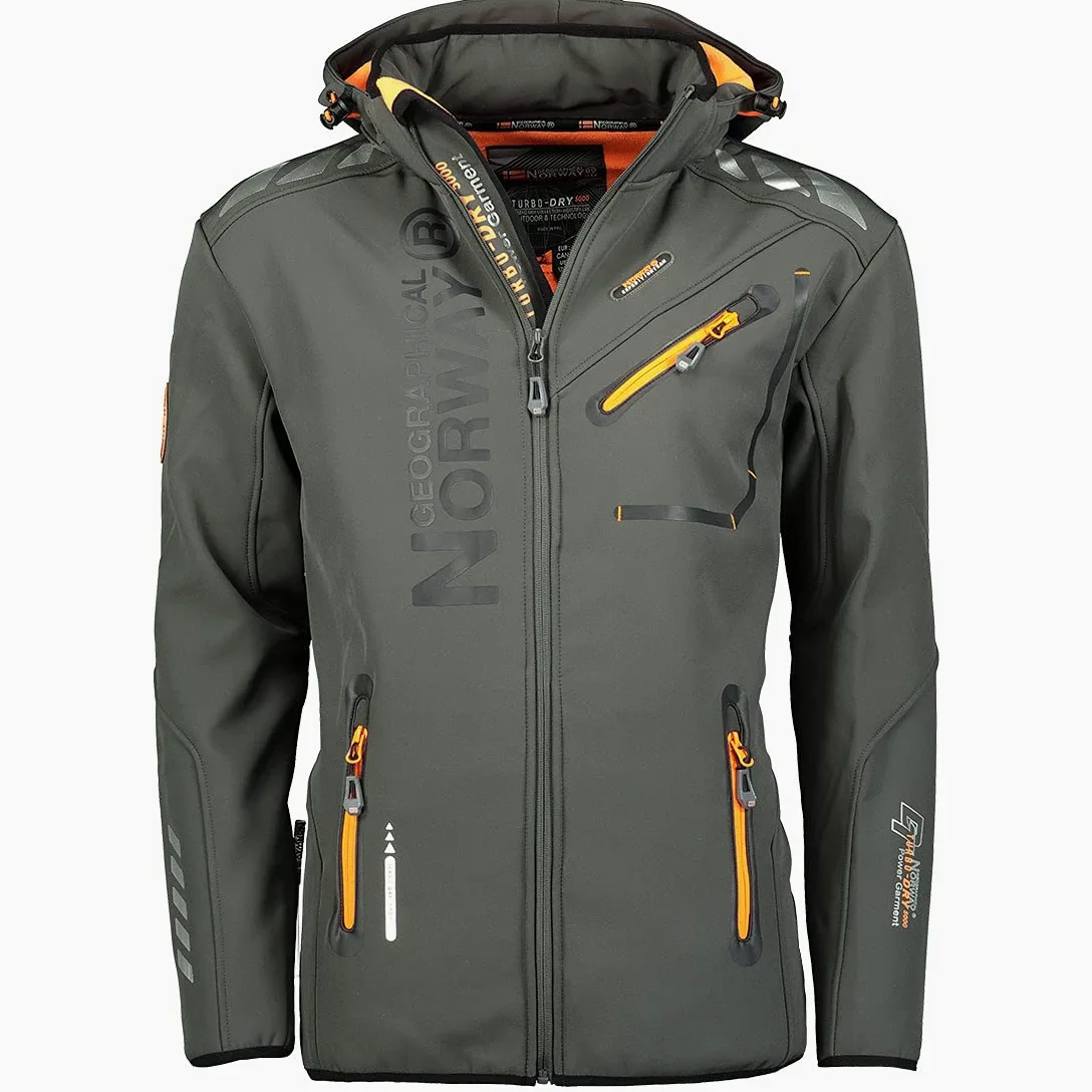 Geographical Norway Rainman, męska kurtka softshell z membraną Turbo-Dry i kapturem, w kolorze kiwi, rozmiar M, Szary, 4XL