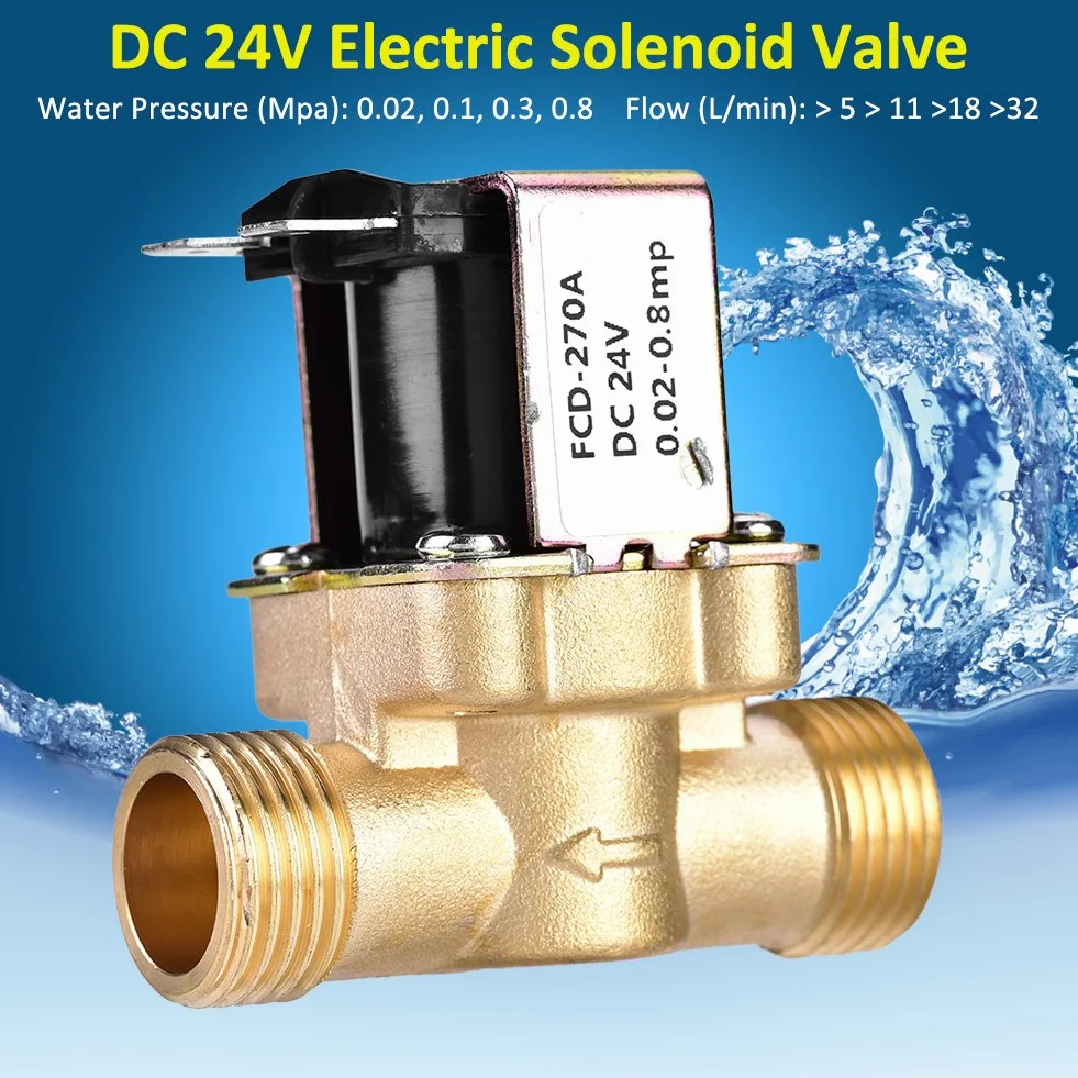 Zawór elektromagnetyczny z mosiądzu, 1/2 "DC 24V Normalnie zamknięty regulator wody. Brak poboru mocy. Elektrozawór sterujący z mosiądzu do kontroli przepływu wody