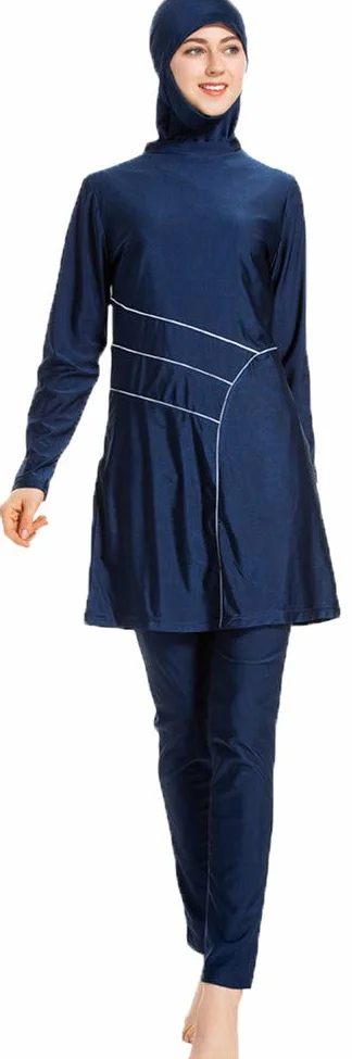 Muzułmański kostium kąpielowy – muzułmański strój kąpielowy dla muzułmańskich kobiet – hijab zdejmowany (niebieski, Azja 4XL~biust: 108cm)