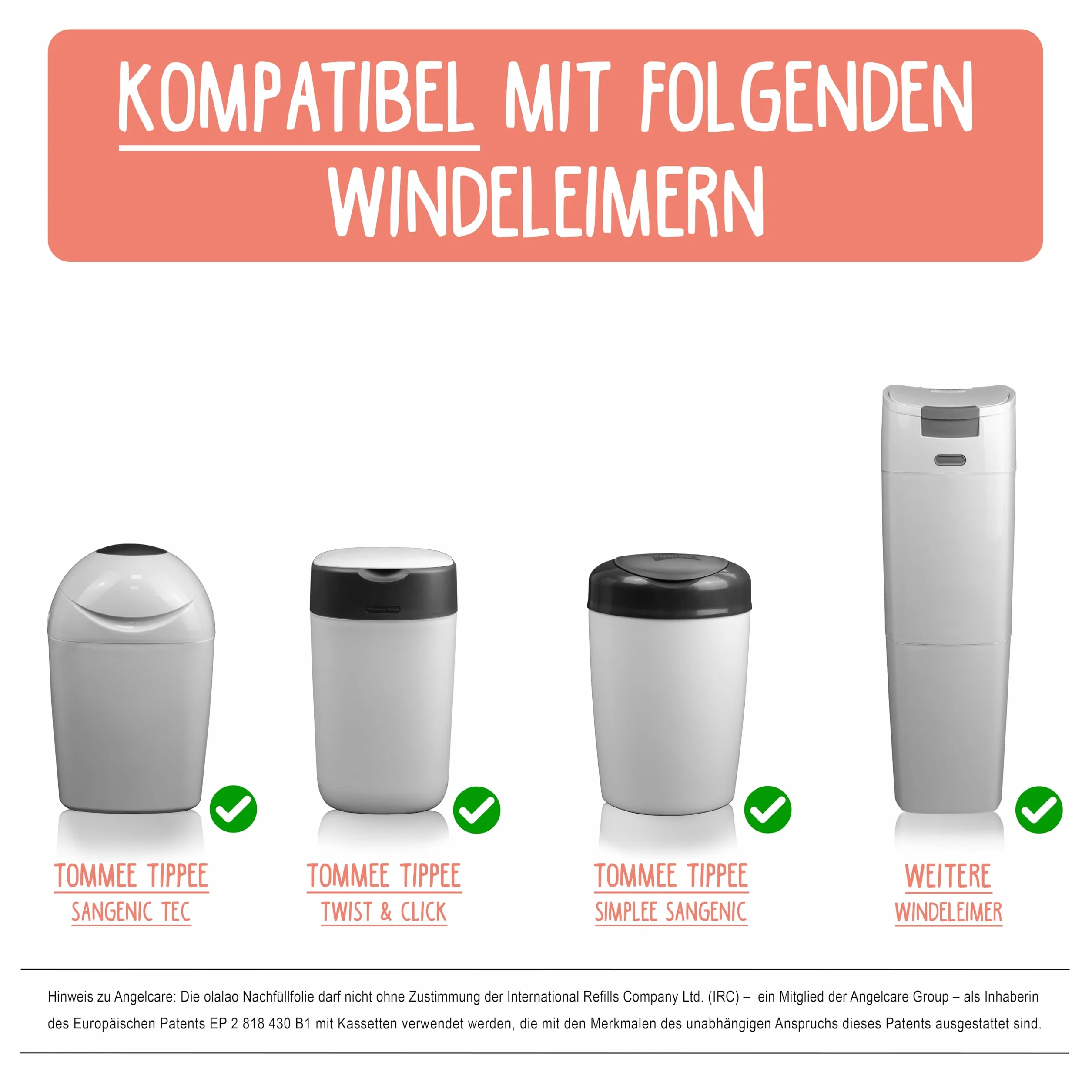 Folia uzupełniająca do wiaderek na pieluchy, 16 sztuk – kompatybilna z kasetami uzupełniającymi firmy Tommee Tippee Twist & Click i innymi (16 sztuk)