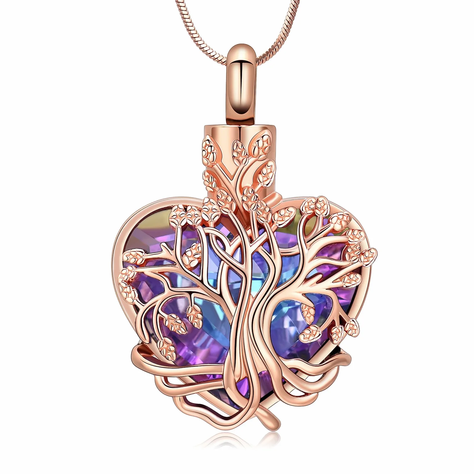 Minicremation Urna Naszyjnik na popiół Drzewo Życia Birthstone Serce Wisiorek Kremacja Keepsake Memorial Pogrzeb Naszyjnik Biżuteria Prezenty dla Kobiet Żony Matki
