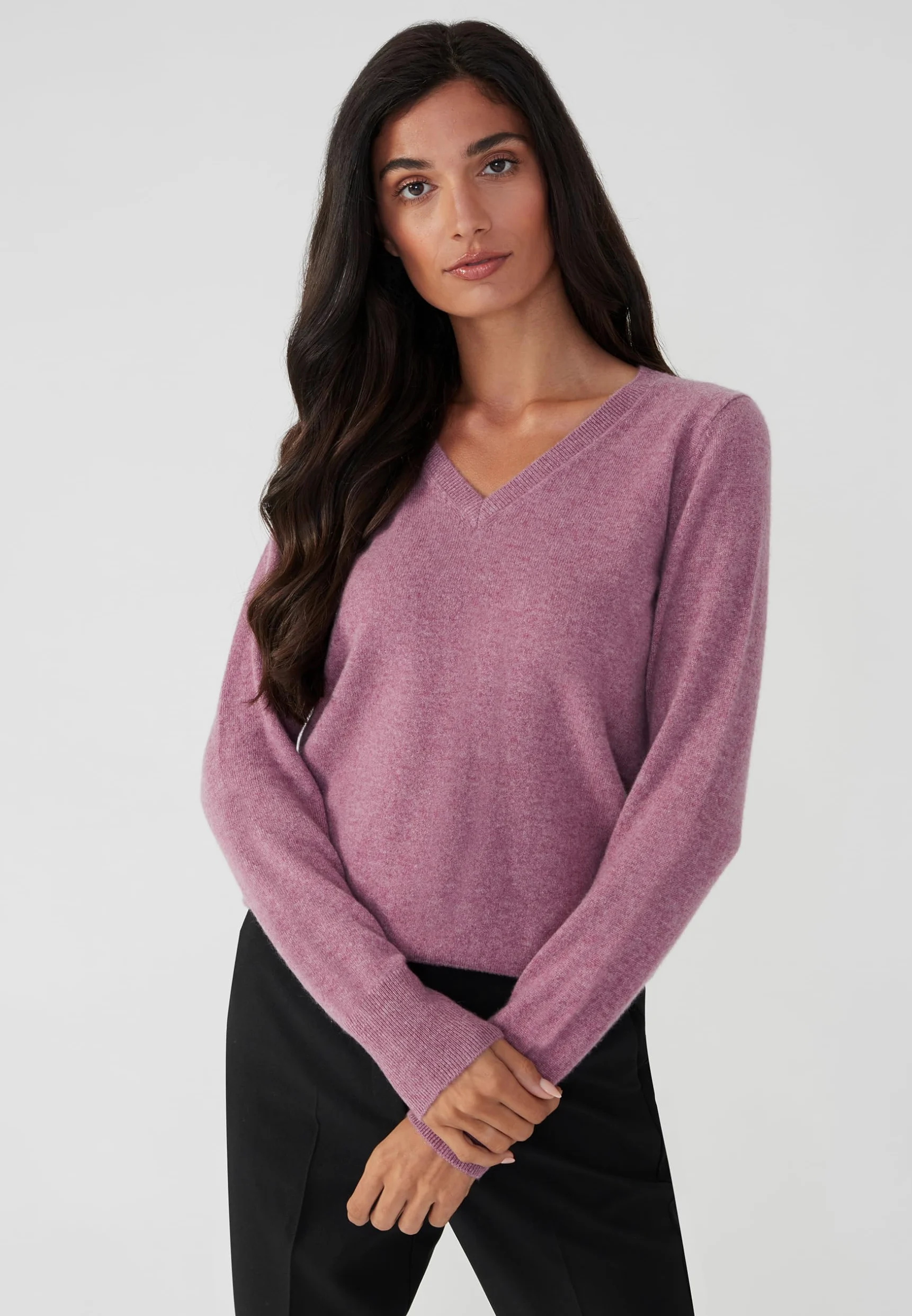 Style & Republic Damski sweter kaszmirowy z dekoltem w serek, elegancki, ze 100% kaszmiru, przytulny sweter z dzianiny premium na stylowe chwile jesienne i zimowe