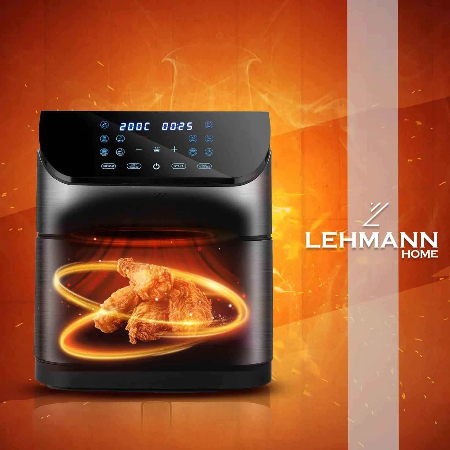 Lehmann Procado Frytkownica beztłuszczowa 8 l 1800 W, Air fryer z cyfrowym ekranem dotykowym LED, frytownica na gorące powietrze regulacja temperatury 76-200°C, timer, zdrowa żywność