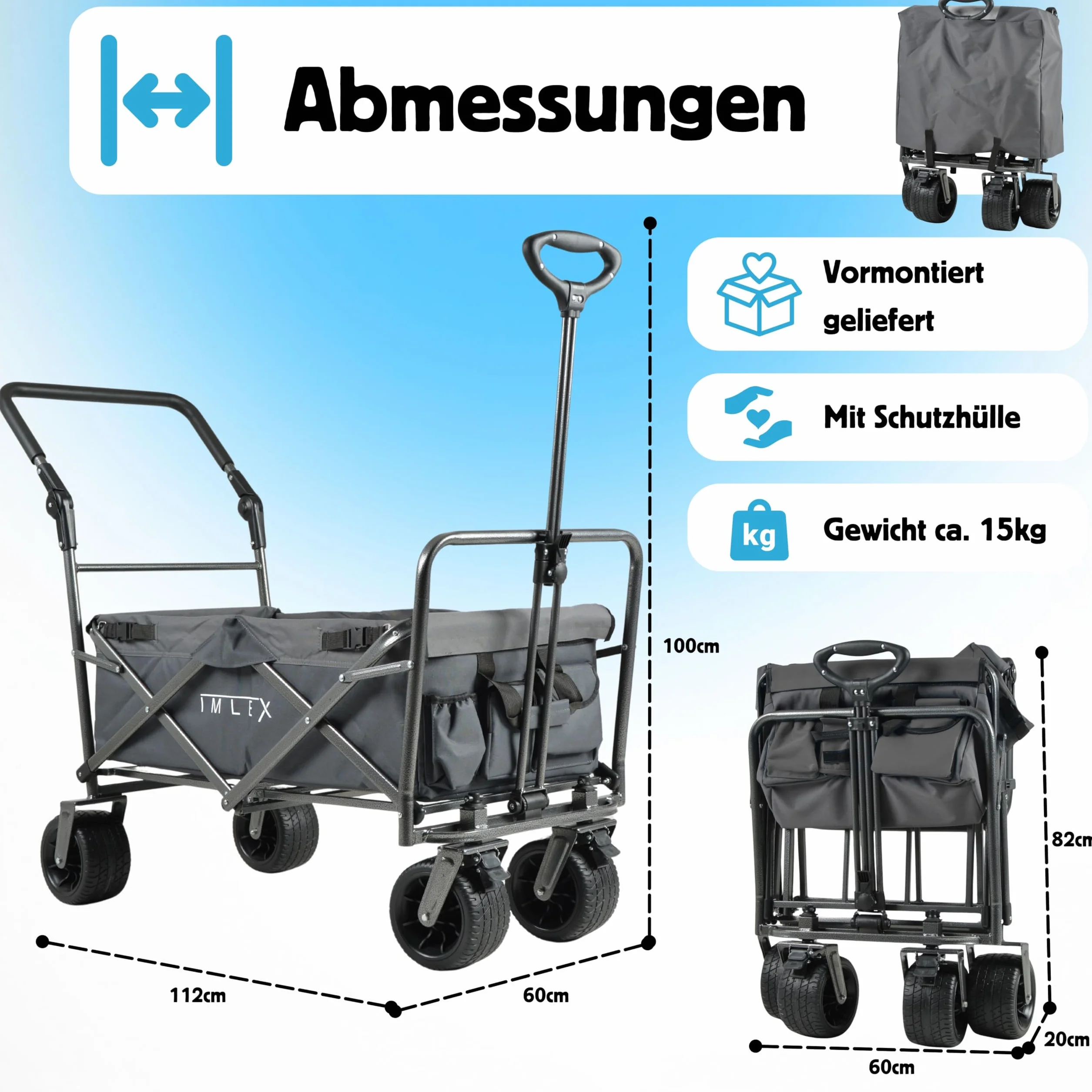 IMLEX IM-4275 składany wózek transportowy z uchwytem przesuwnym (szary)