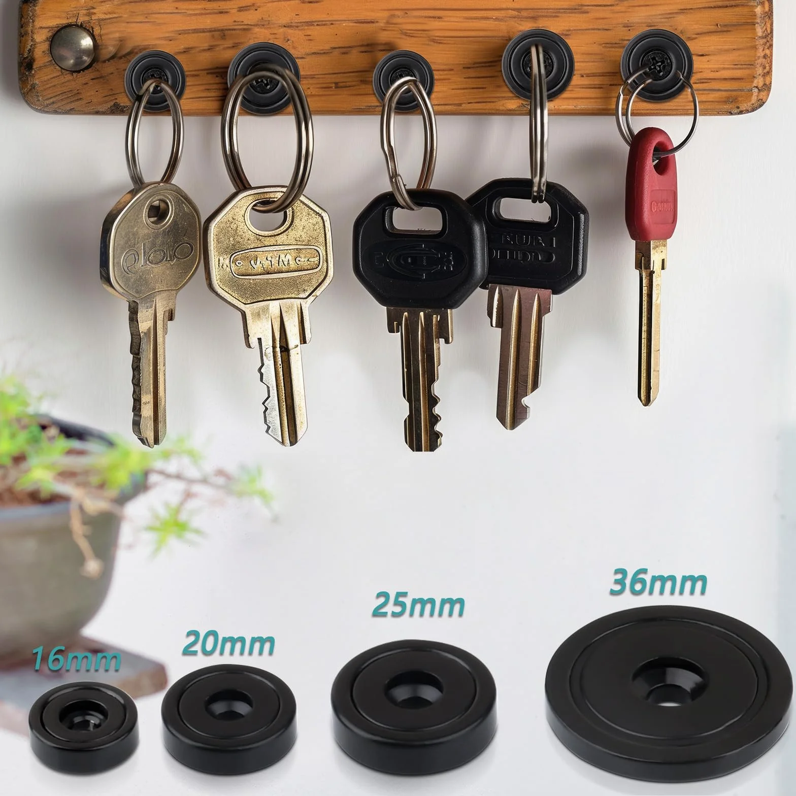 Magnesy neodymowe, mocne, 25 x 7 mm, czarne, bardzo mocne 30 kg, z otworem i kapsułką, do kuchni, łazienki, biura, magazynu, 6 sztuk