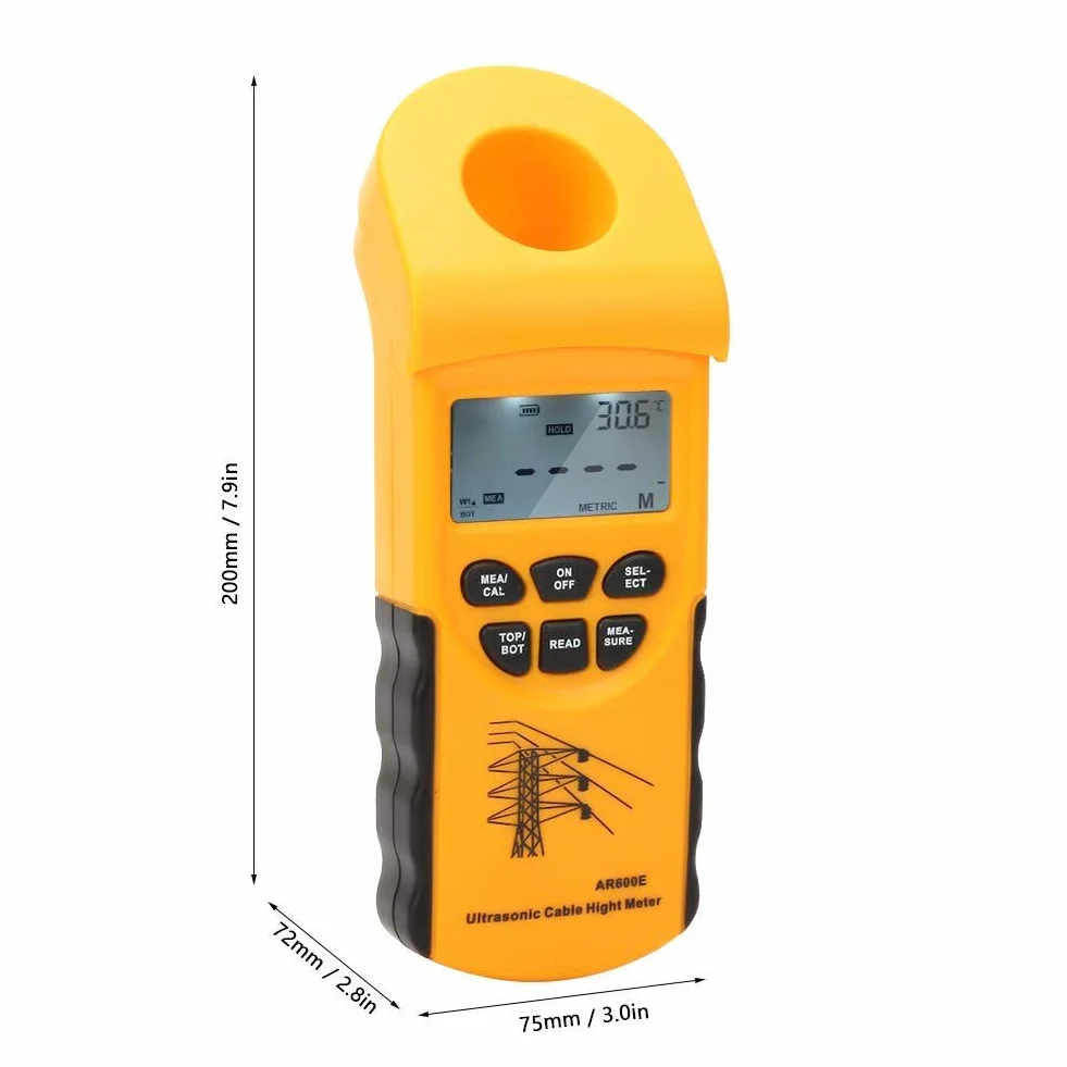 Dalmierz 0.5% ± 2d Ultradźwiękowy miernik wysokości kabla, AR600E Wysoka dokładność 6 miernika kabla z wyświetlaczem LCD