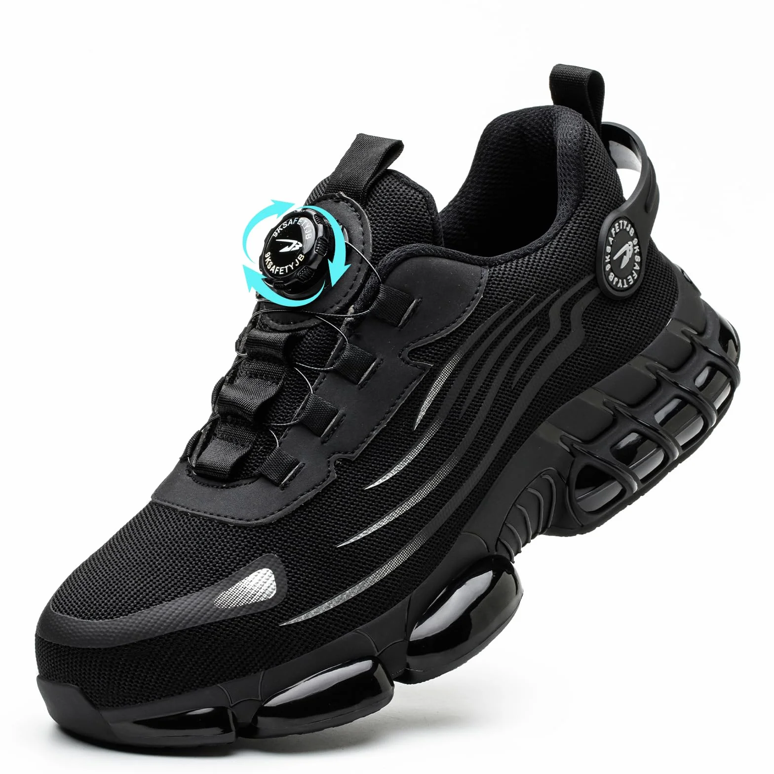 Męskie i Damskie Buty Ochronne Ze Stalowym Noskiem Lekkie Wygodne Obrotowe Sznurowadła Antypoślizgowe Oddychające z Poduszką Powietrzną Rozmiar Black 36 EU
