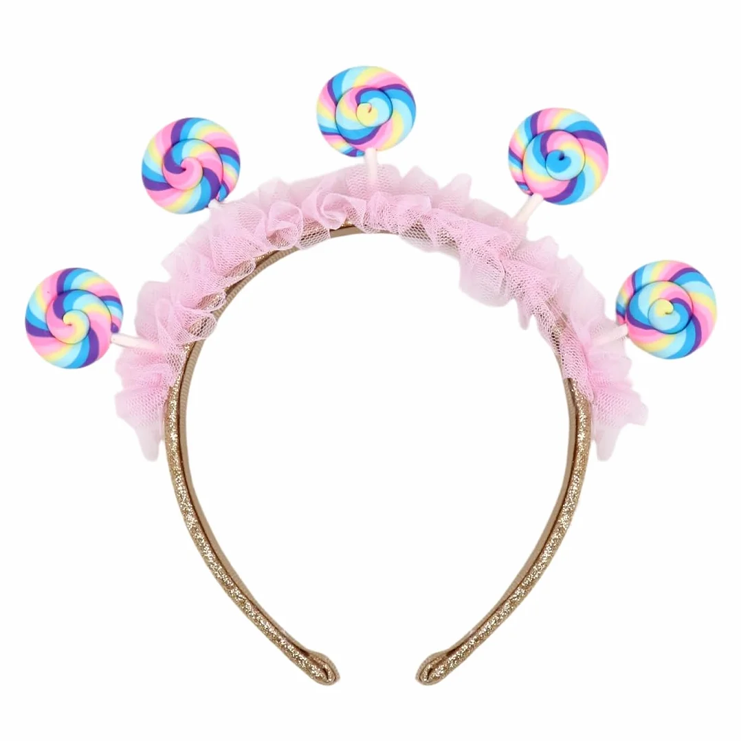 Cukierkowa opaska na włosy, na karnawał, dla kobiet, słodka ozdoba na głowę, cukierki lollipop, tęczowa opaska do włosów, urocza cukierkowa opaska do kostiumu, akcesoria na karnawał imprezę tematyczną