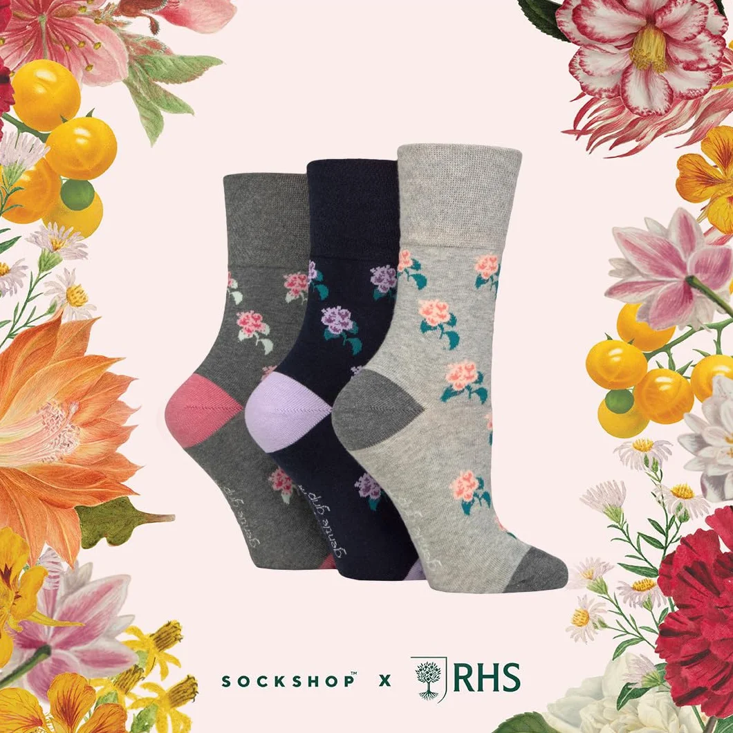 SockShop RHS Królewskie Towarzystwo Ogrodnicze Damskie Skarpetki - RHS x Delikatny Wzór Uchwytu, Bawełniane Skarpety, Prezent dla ogrodników, Rozmiar 37-42 3 pary