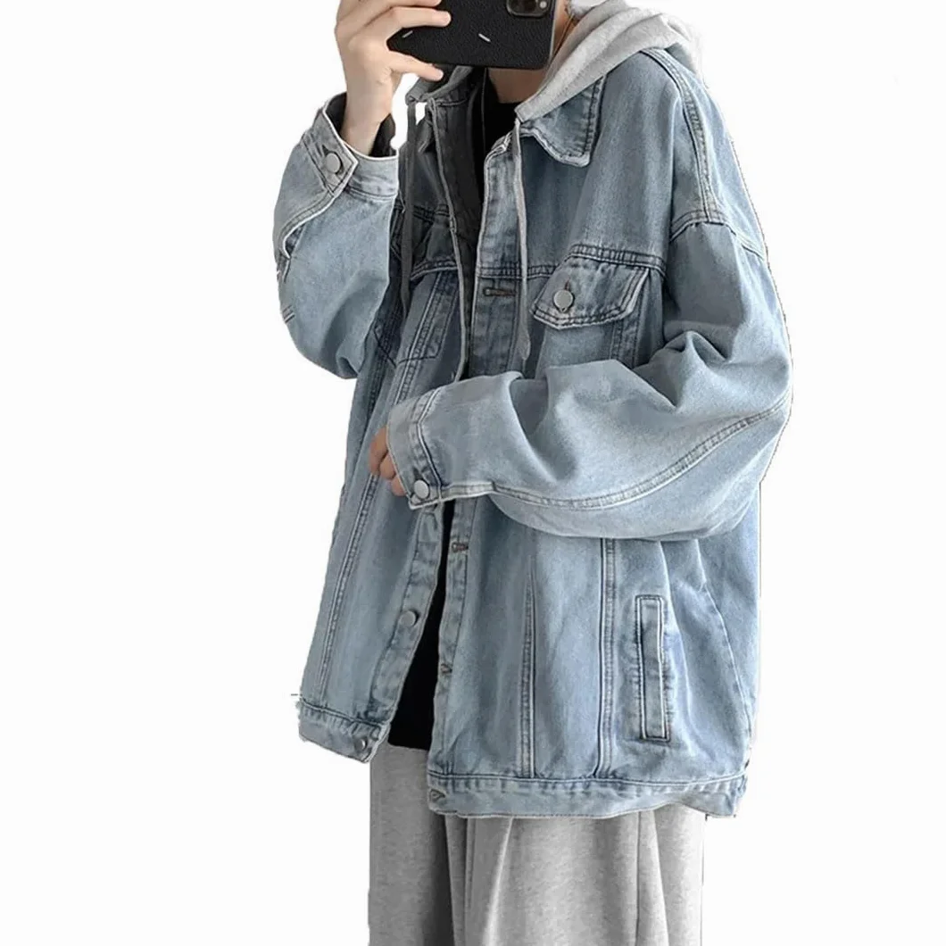 Męska kurtka dżinsowa męska moda uliczna hip-hop dżinsy z kapturem kurtki luźna odzież wierzchnia płaszcze dżinsowe kurtki męskie