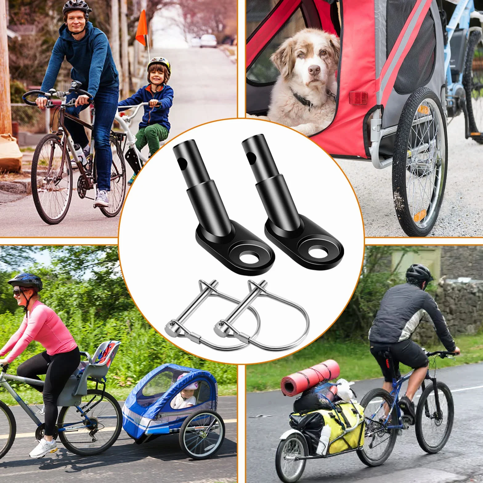 Przyczepa rowerowa, 2 szt. łącznik do przyczepy rowerowej, przyczepa rowerowa z 2 klamrami w kształcie litery U, uniwersalny zaczep do przyczepy rowerowej ze stali nierdzewnej