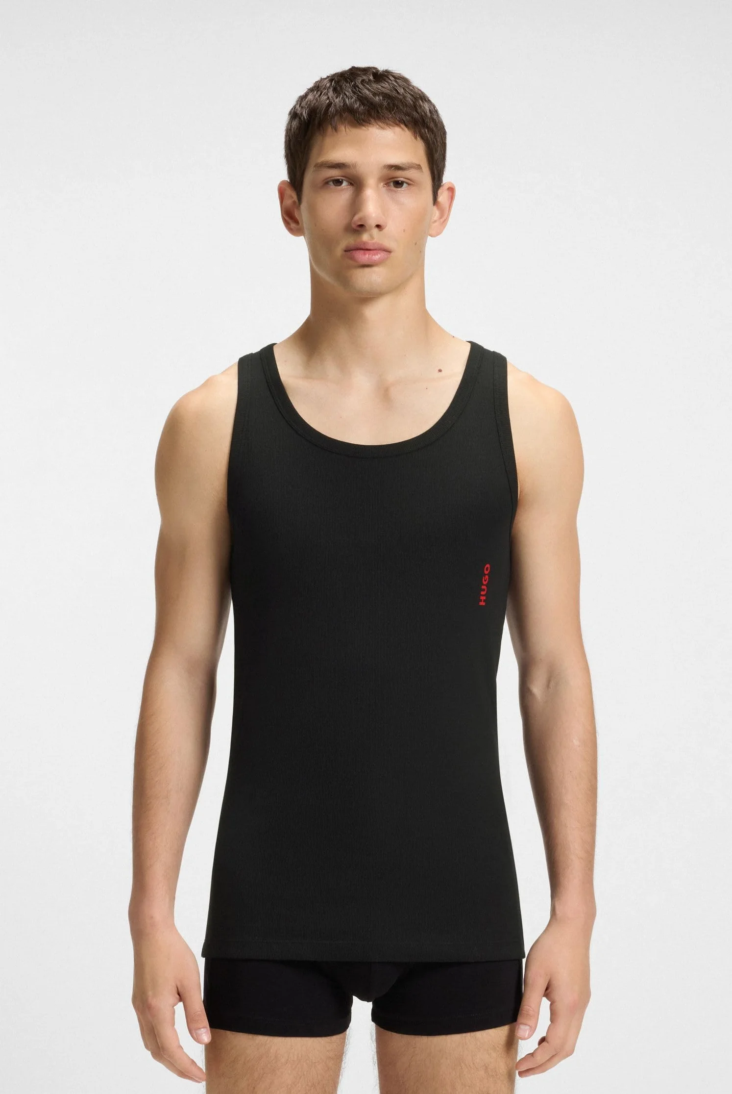 HUGO Męski tank top dwupak rozciągliwej bawełny bielizna kamizelki z logo czarny XXL