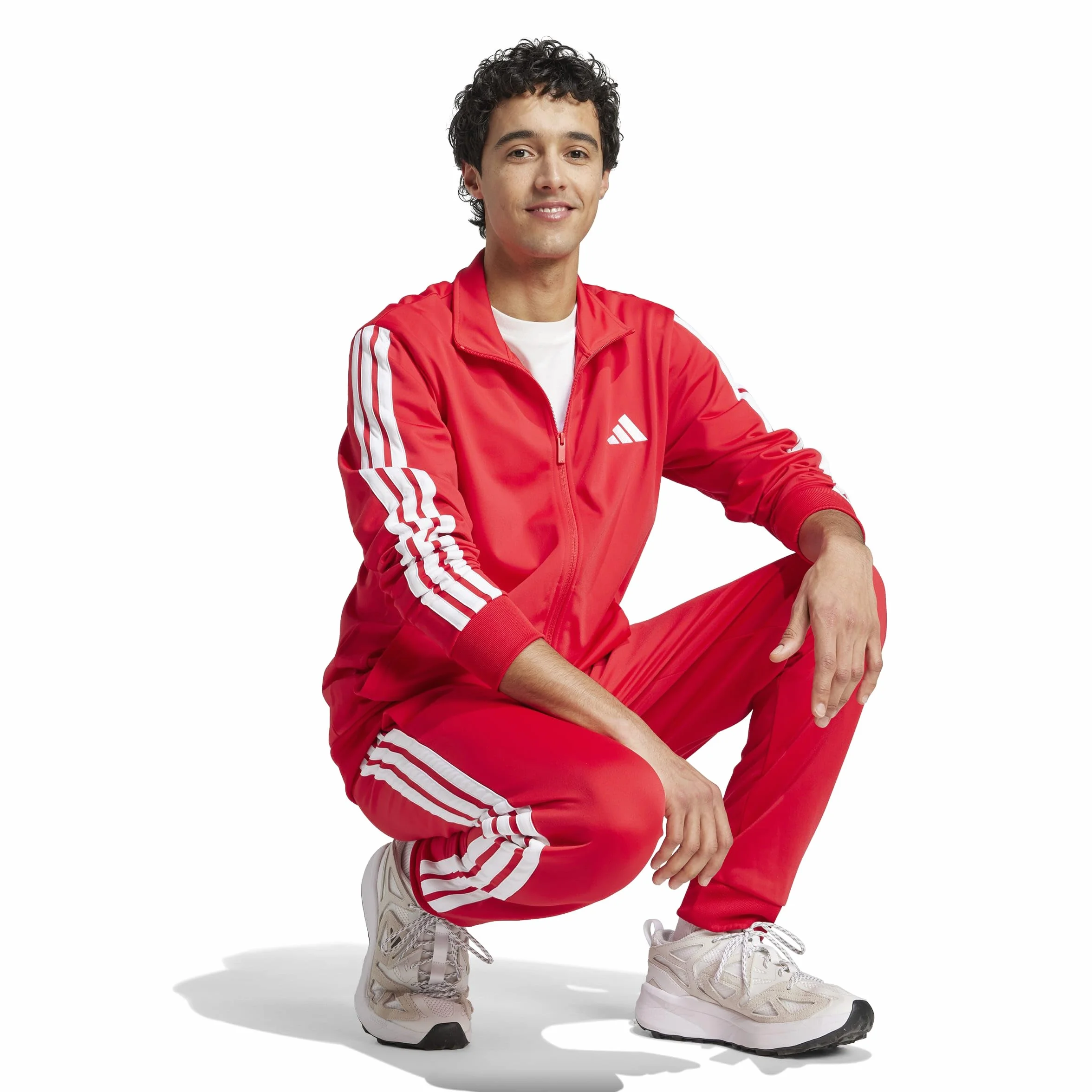 Adidas Sportswear Basic 3 Stripes Tricot Tracksuit Pure Ruby White L