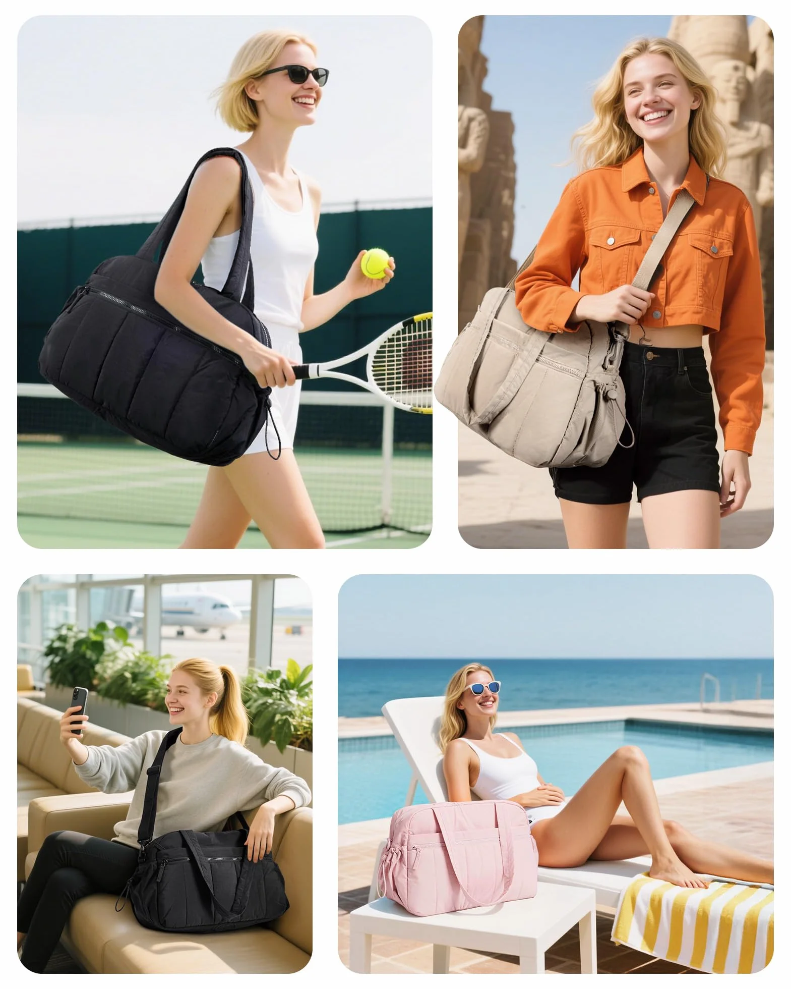 BAGSMART Torba Podróżna Damska 24L Sportowa Wodoodporna Puch Różowy