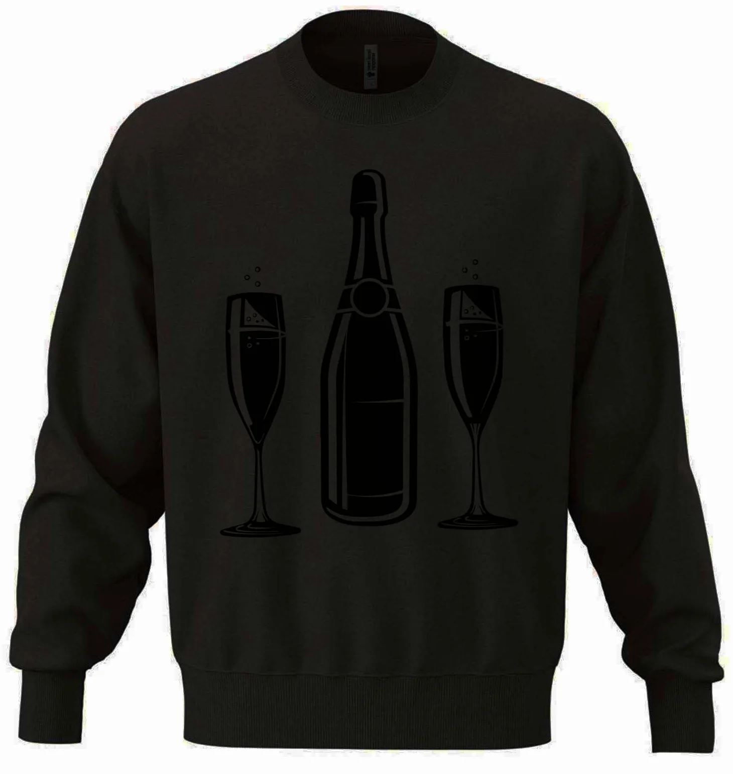 Szampan i kieliszki do wina sztuka unisex oversize mieszanka bawełny ciężka bluza czarna