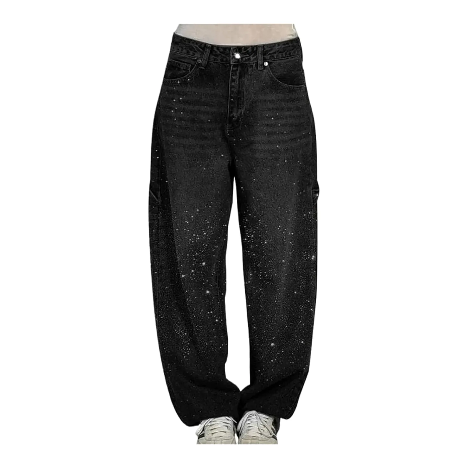 Y2k Damskie Dżinsy Z Niskim Stanem: Luźne Spodnie Vintage Z Rhinestone Dziewczyny, Luźne Spodnie Dżinsowe Prosto Z Szerokimi Nogami, Luźne Dżinsy Haremowe z Rhinestone, S-3XL