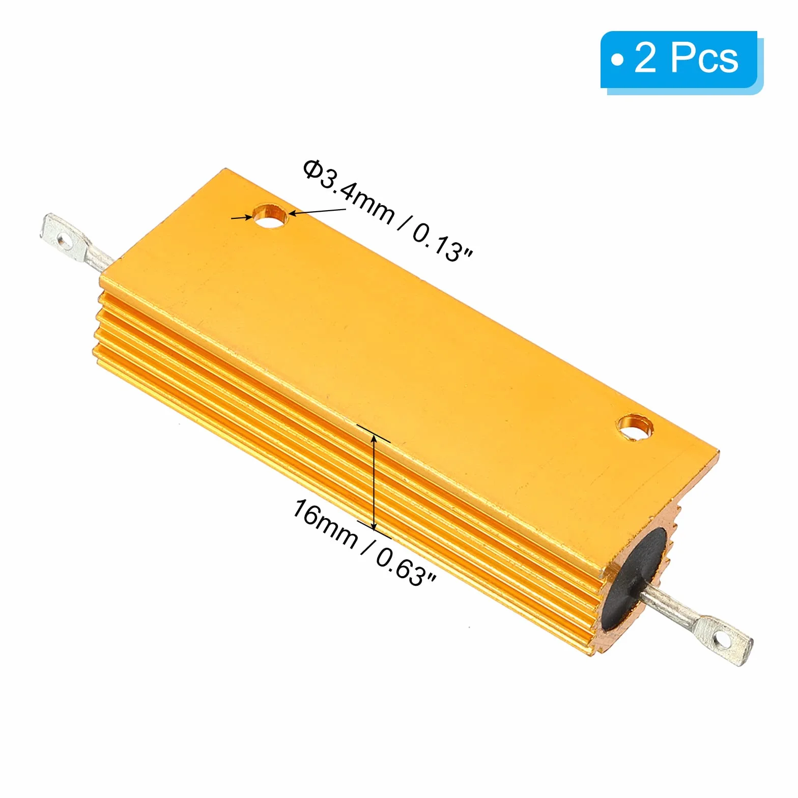 PATIKIL 100W 100 Ohm Aluminium Obudowa Rezystor, 2sztuk Aluminium Obudowa Obudowa Obudowa Drutu Owinięte Rezystory Śruba Dotknij Moc Odporność, Złoto