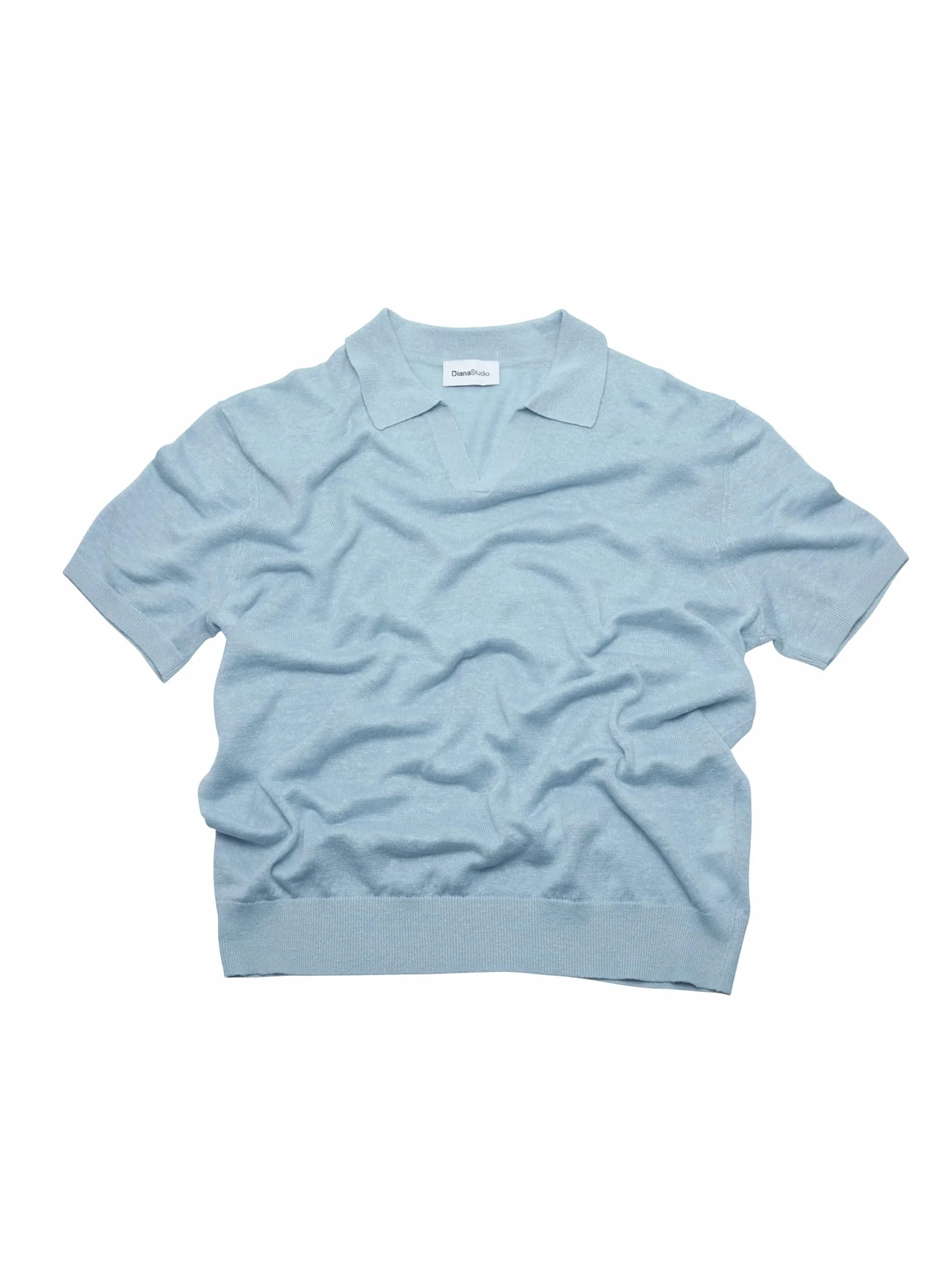 Diana Studio 100% lniana koszulka polo bez guzików, męska, z krótkim rękawem, casualowy, XL, jasnoniebieski