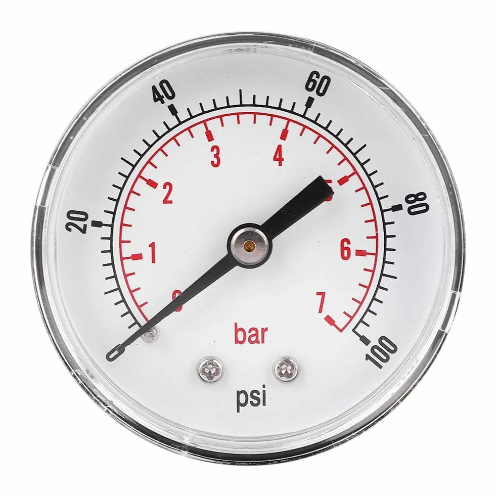 Manometr, tarcza 50 mm Osiowy manometr 1/4 BSPT z mosiądzu Manometr powietrza Tylne przyłącze do powietrza, wody, oleju, gazu (0-100 psi 0-7 bar)